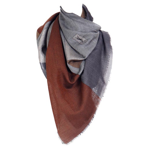Vintage Yves Saint Laurent Extra Large Brown and Gray Wool Challis Scarf at  1stDibs