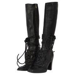 Vintage Yves Saint Laurent F/W 2001 Black Leather Lace High Boots