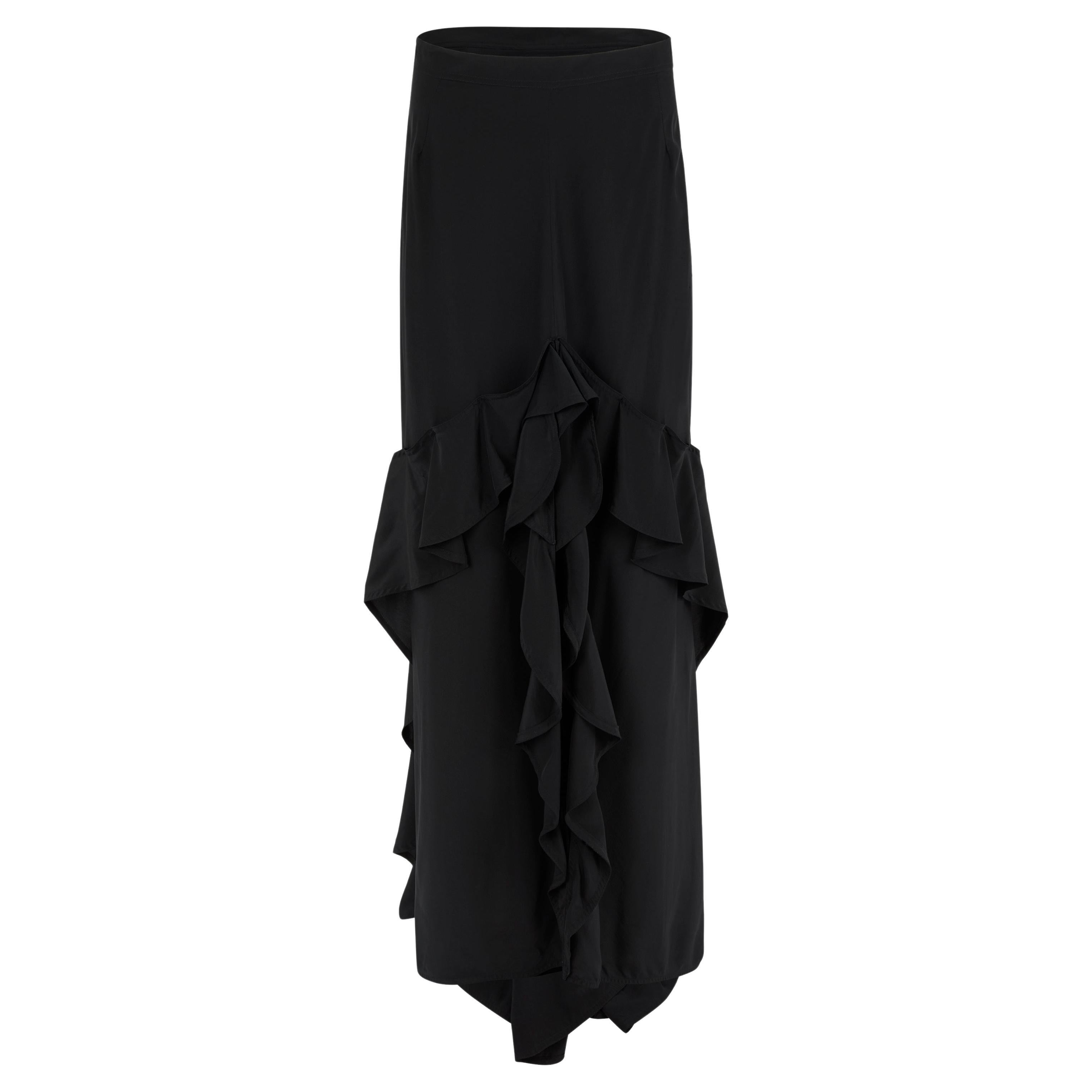 Vintage Yves Saint Laurent F/W 2003 Black Ruffled Silk Maxi Skirt
