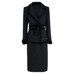 Vintage Yves Saint Laurent F/W 2004 Black Mink Fur Trim Skirt Co Ord Set