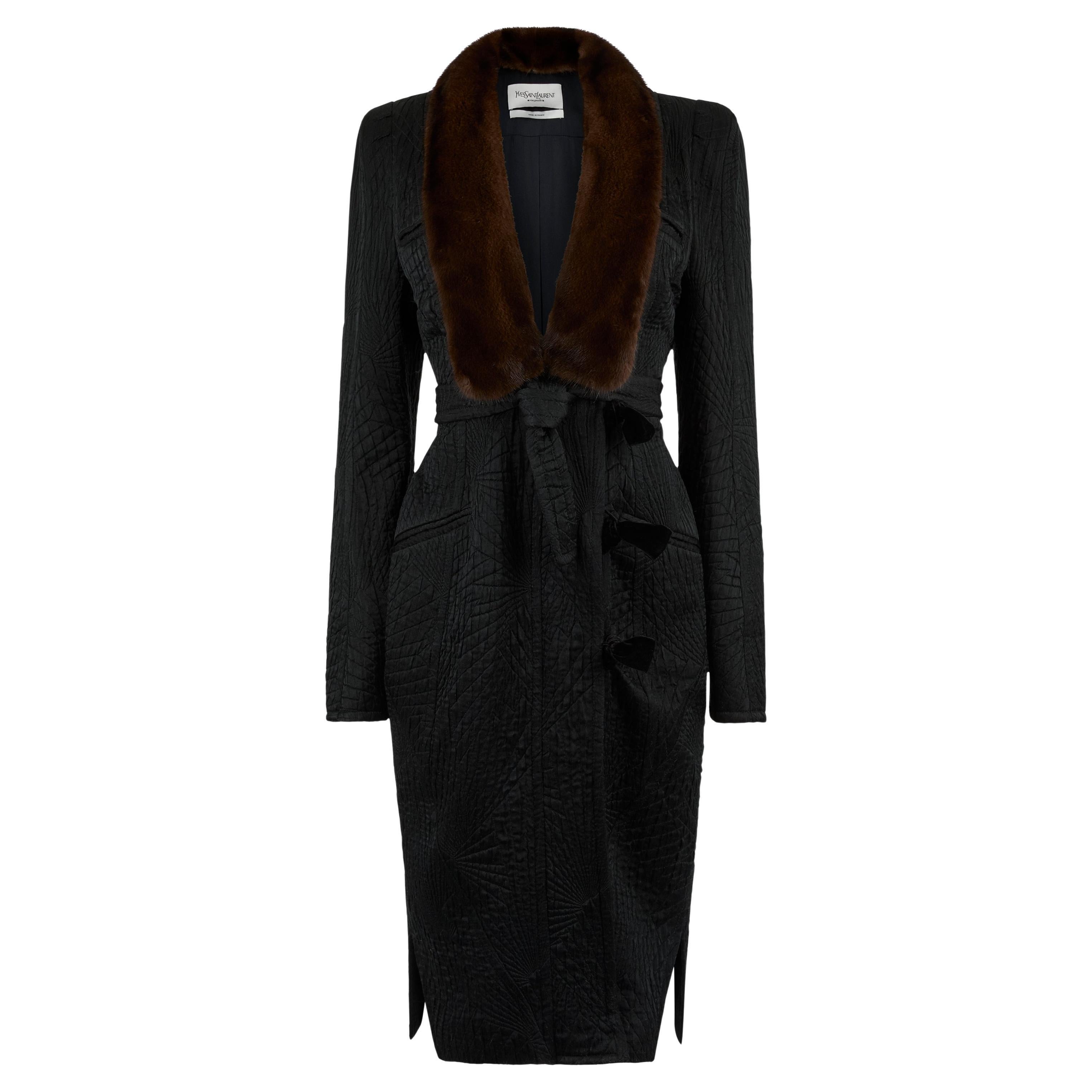 Vintage Yves Saint Laurent F/W 2004 Black Wool & Silk Longline Coat