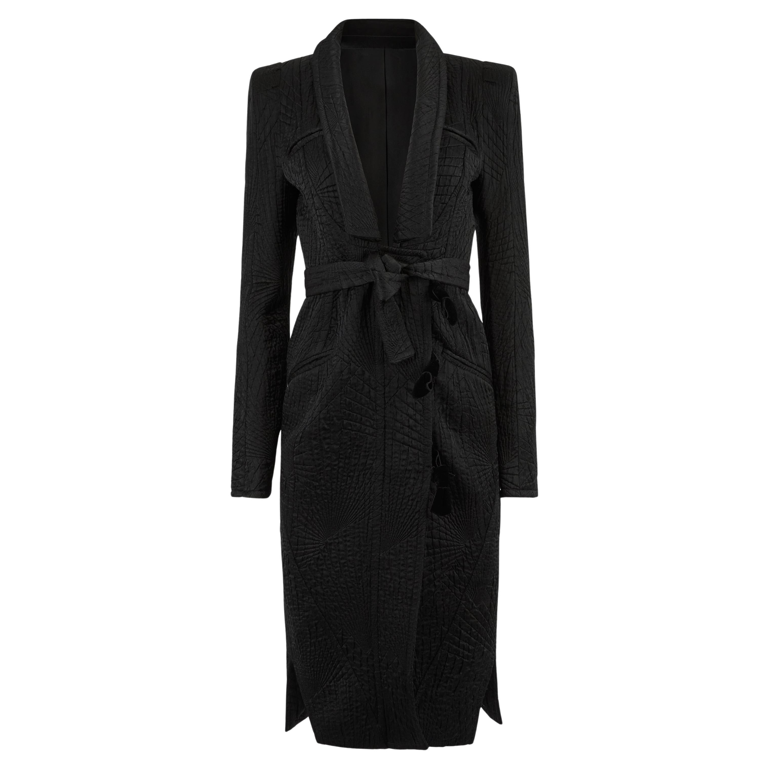 Vintage Yves Saint Laurent A/I 2004 Cappotto Longline in Lana e Seta Nera