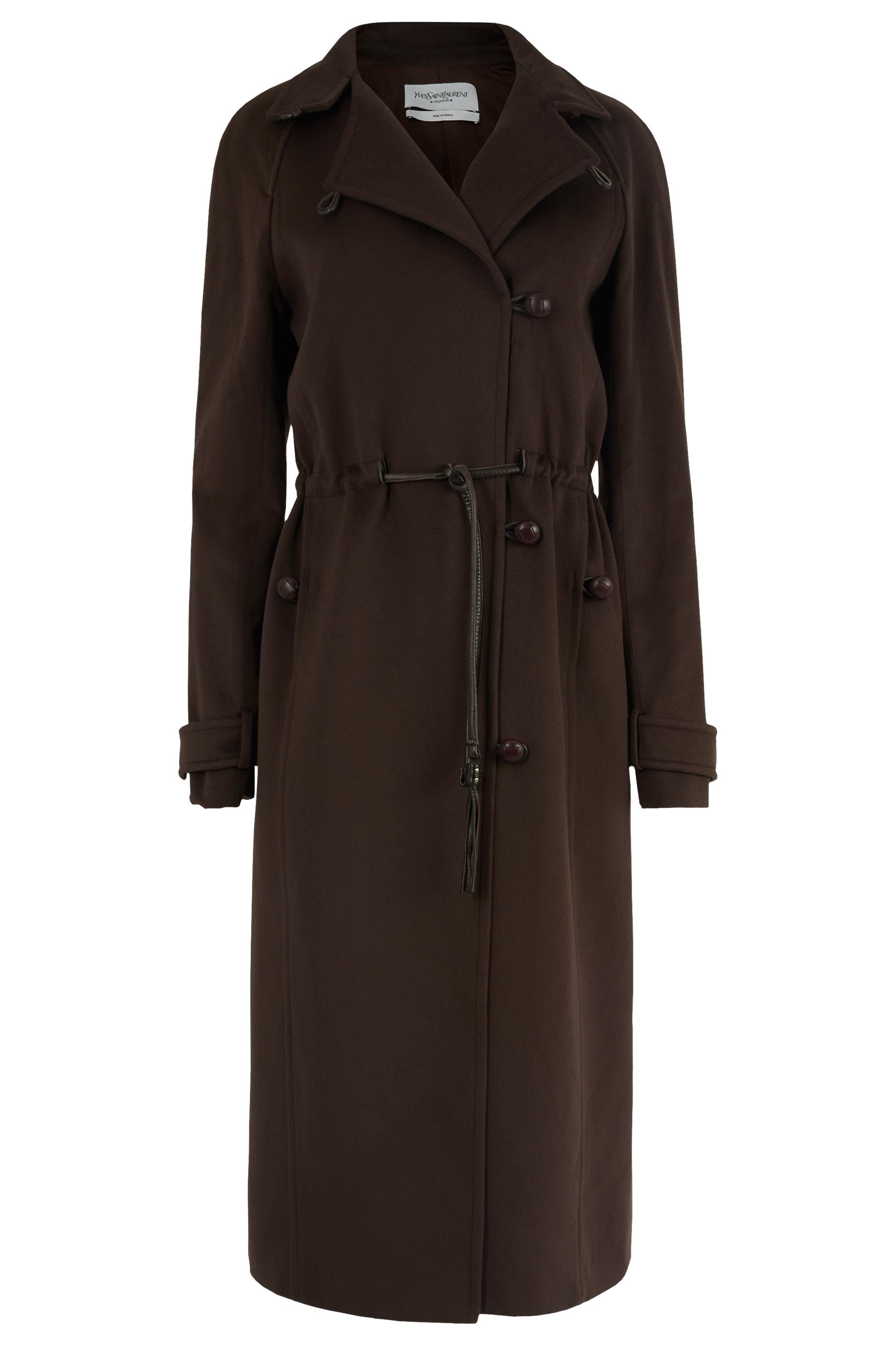 Vintage Yves Saint Laurent F/W 2004 Abrigo de lana marrón Negro