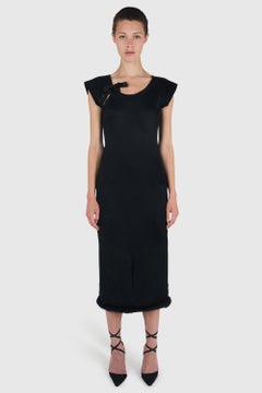 Vintage Yves Saint Laurent F/W Tom Ford 2004 Black Dress With Mink Trim