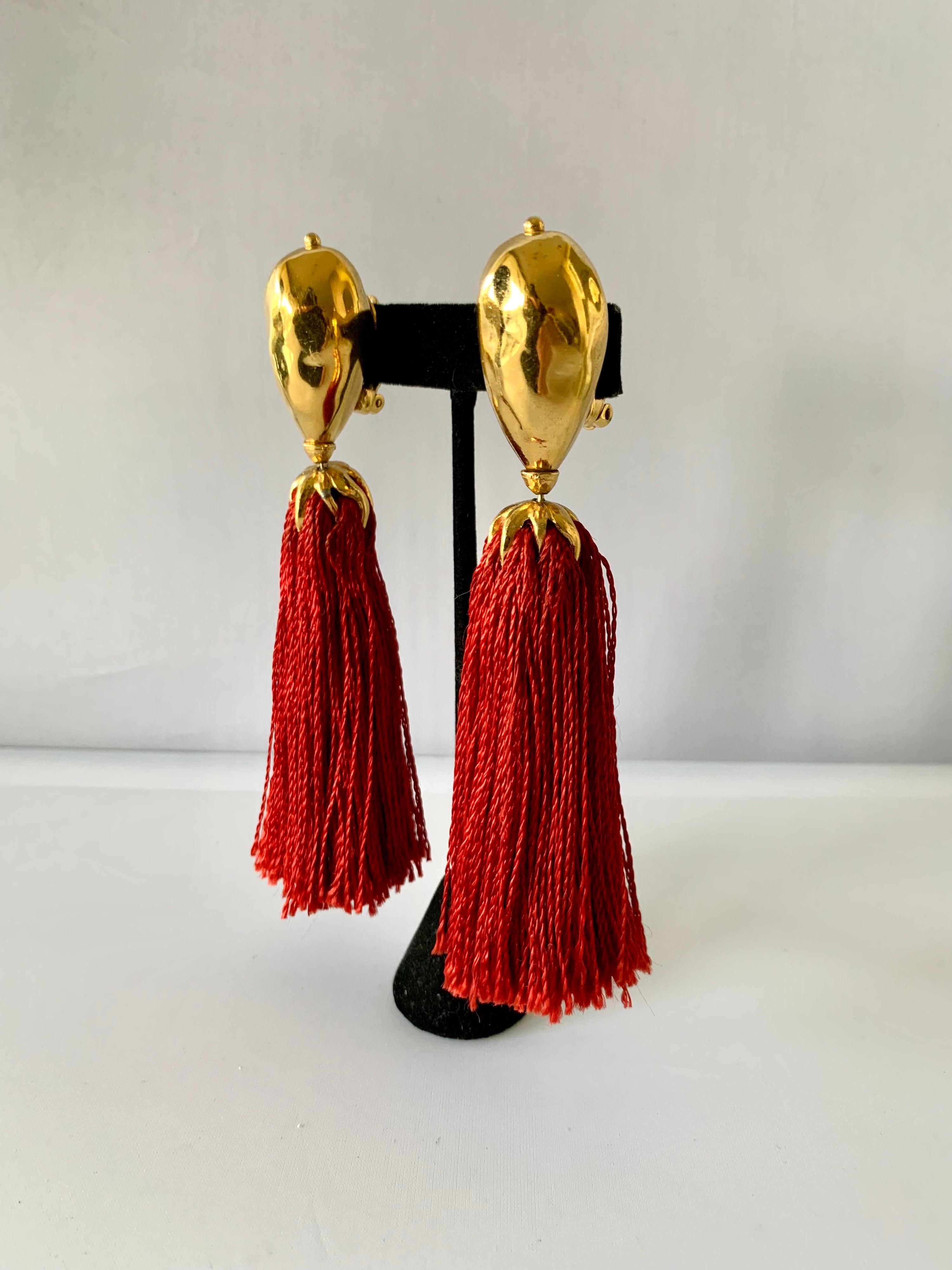 red earrings tassel