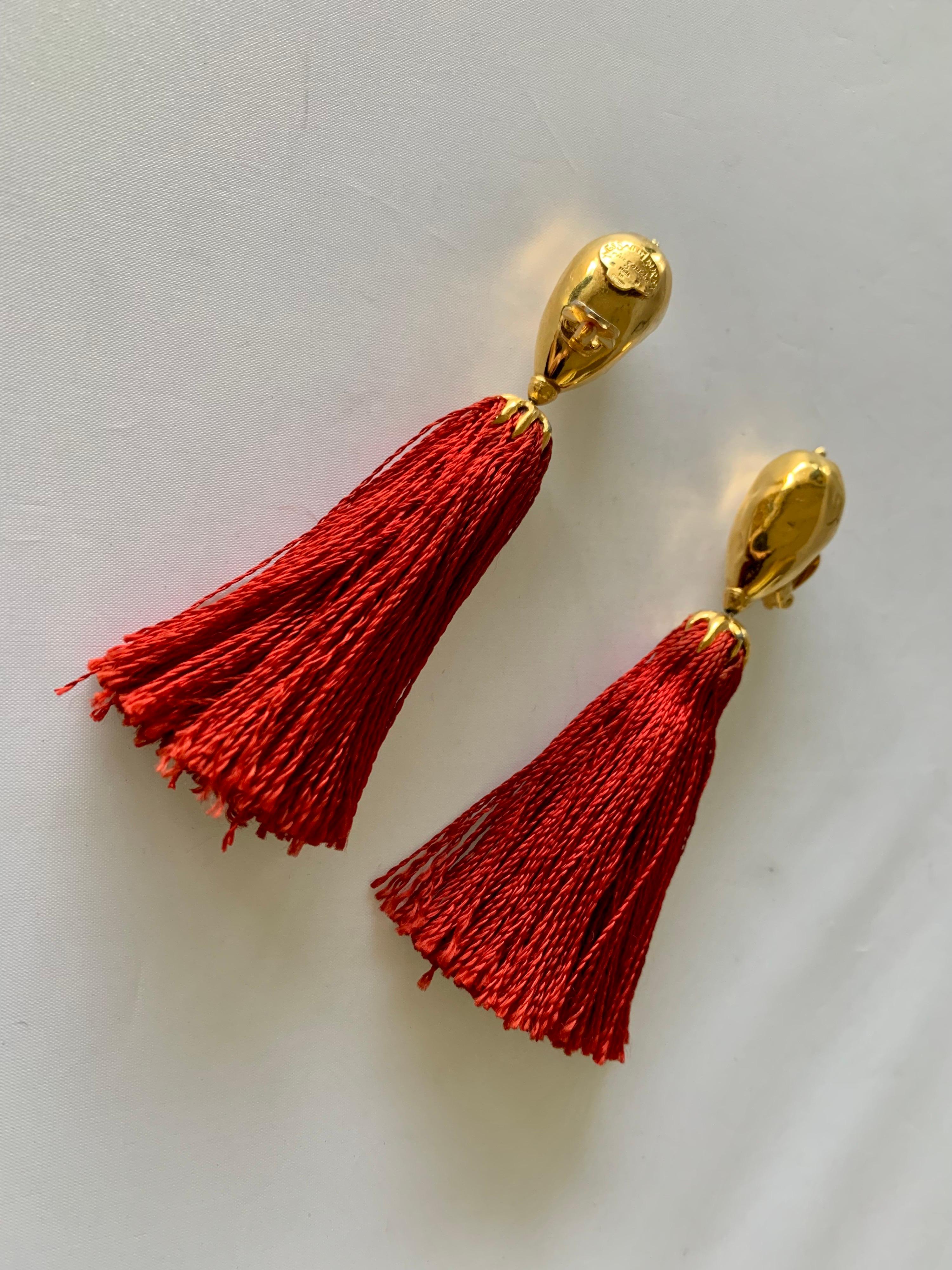 Artisan Vintage Yves Saint Laurent Flame Red Tassel Earrings 