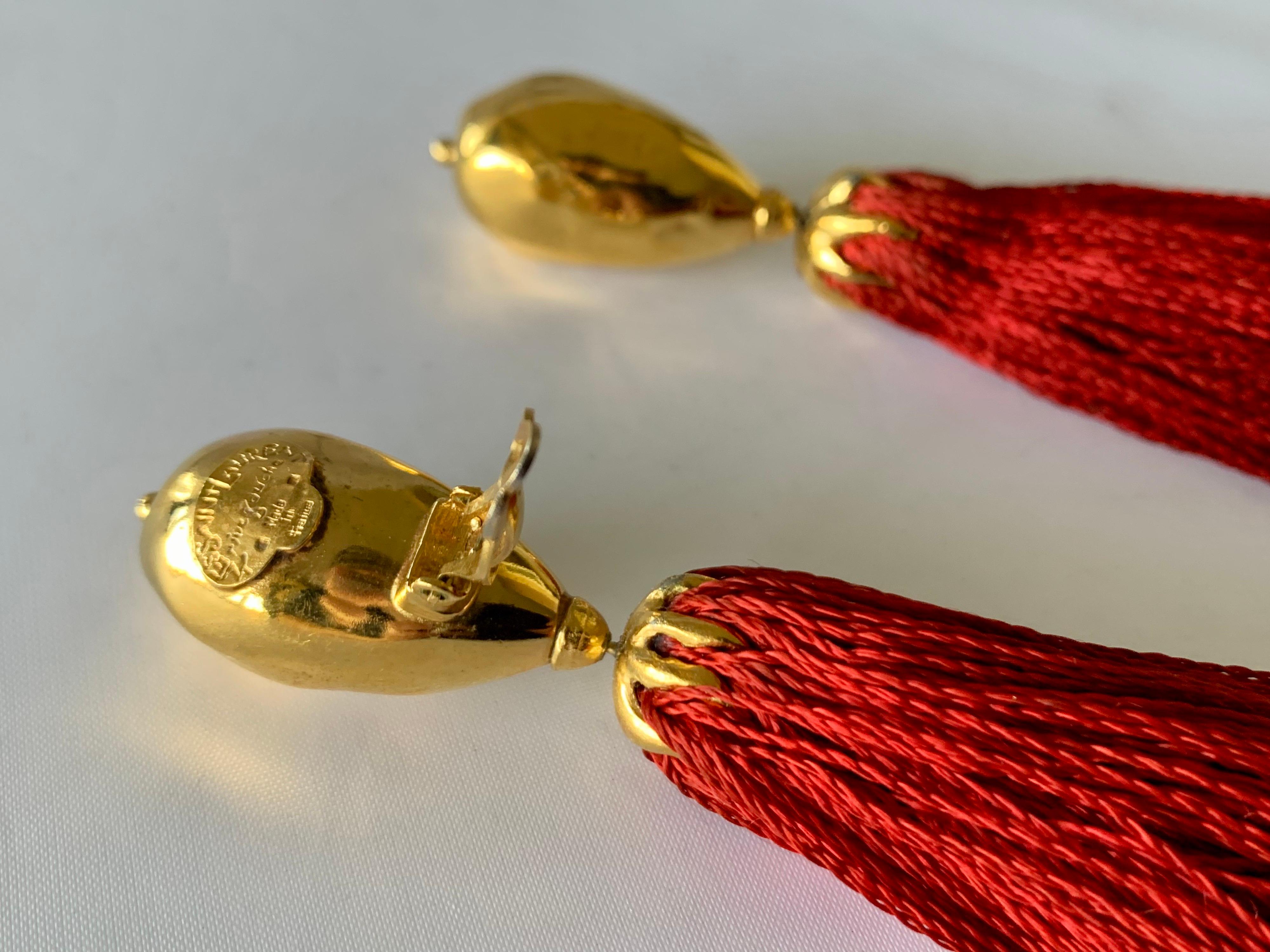 Vintage Yves Saint Laurent Flame Red Tassel Earrings  In Excellent Condition In Palm Springs, CA