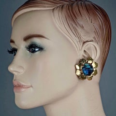 Vintage YVES SAINT LAURENT Flower Blue Poured Resin Earrings