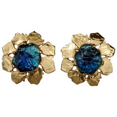 Vintage YVES SAINT LAURENT Flower Blue Poured Resin Earrings Vintage YVES SAINT LAURENT Flower Blue Poured Resin Earrings