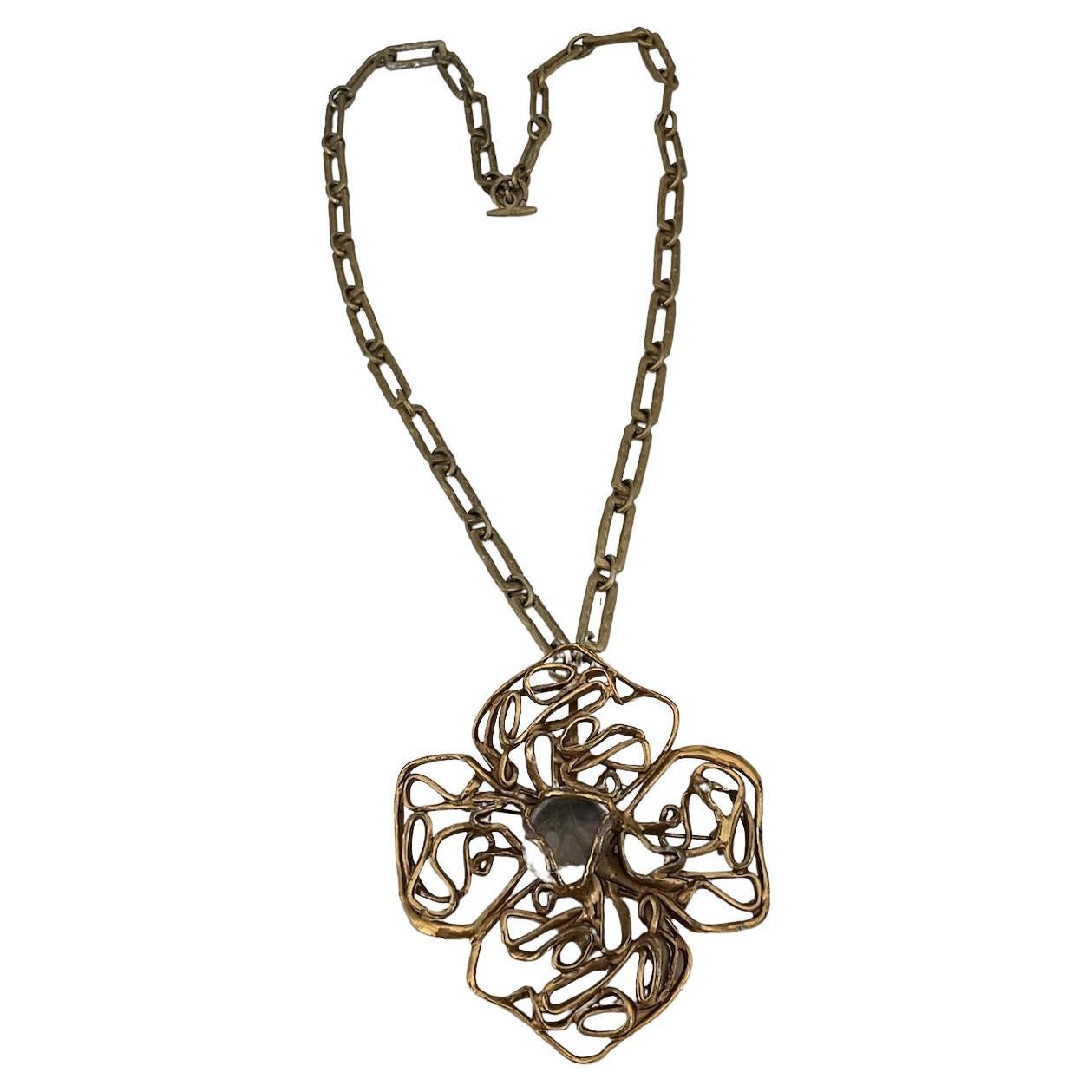 Vintage YVES SAINT LAURENT 70's Flower Brooch/Necklace For Sale