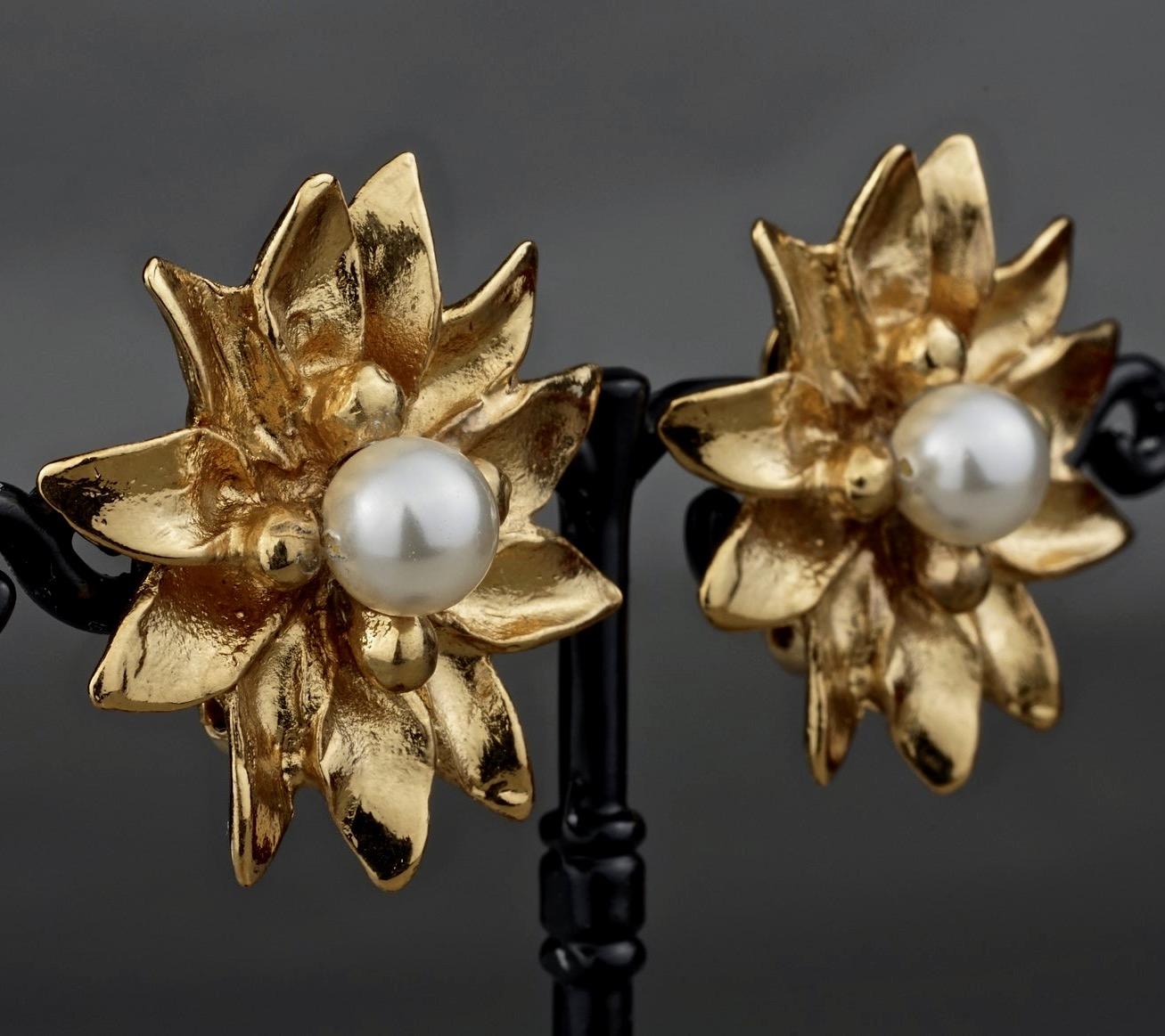 Women's Vintage YVES SAINT LAURENT Flower Pearl Earrings For Sale