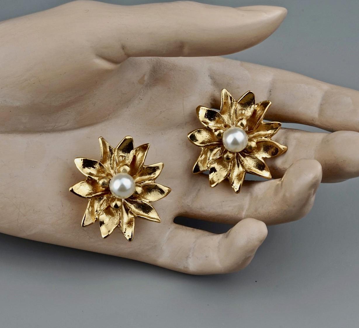 Vintage YVES SAINT LAURENT Flower Pearl Earrings For Sale 1