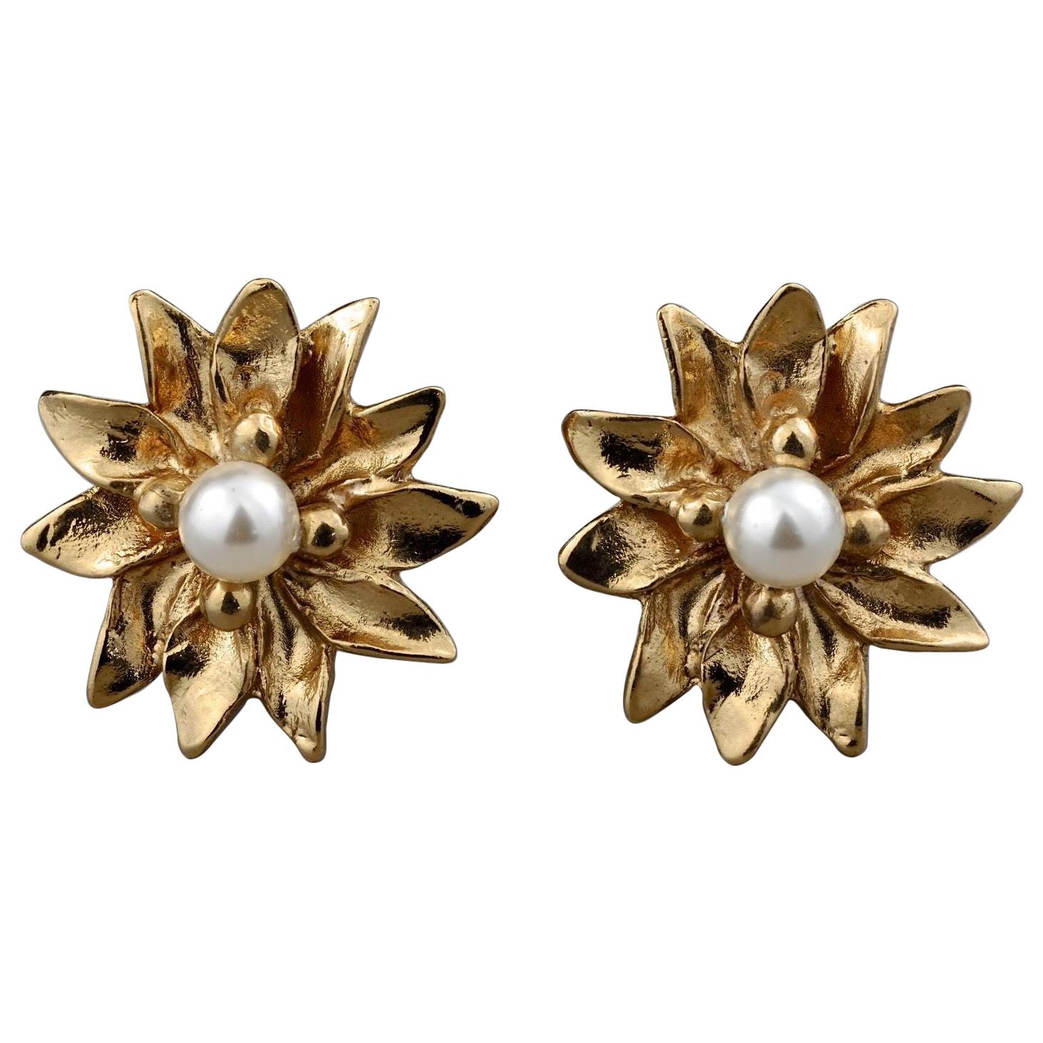 Vintage YVES SAINT LAURENT Flower Pearl Earrings For Sale
