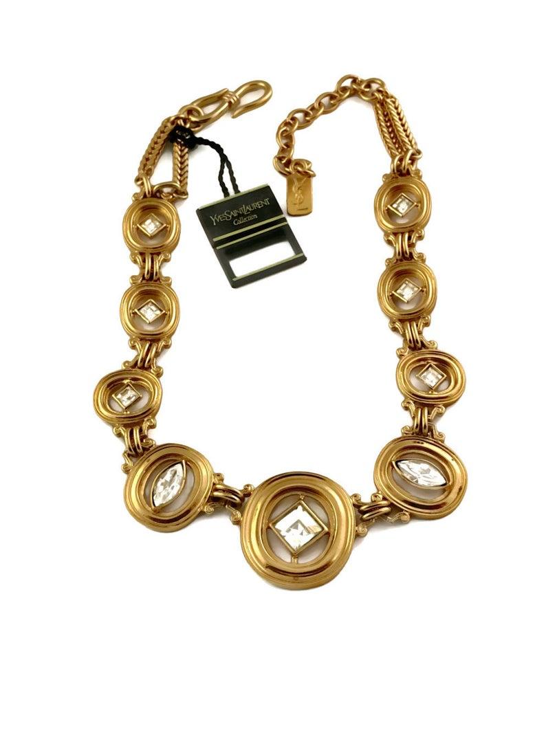 Women's Vintage YVES SAINT LAURENT Geometric Rhinestone Necklace For Sale