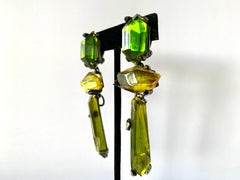 Vintage Yves Saint Laurent Giant Gem Green Statement Earrings