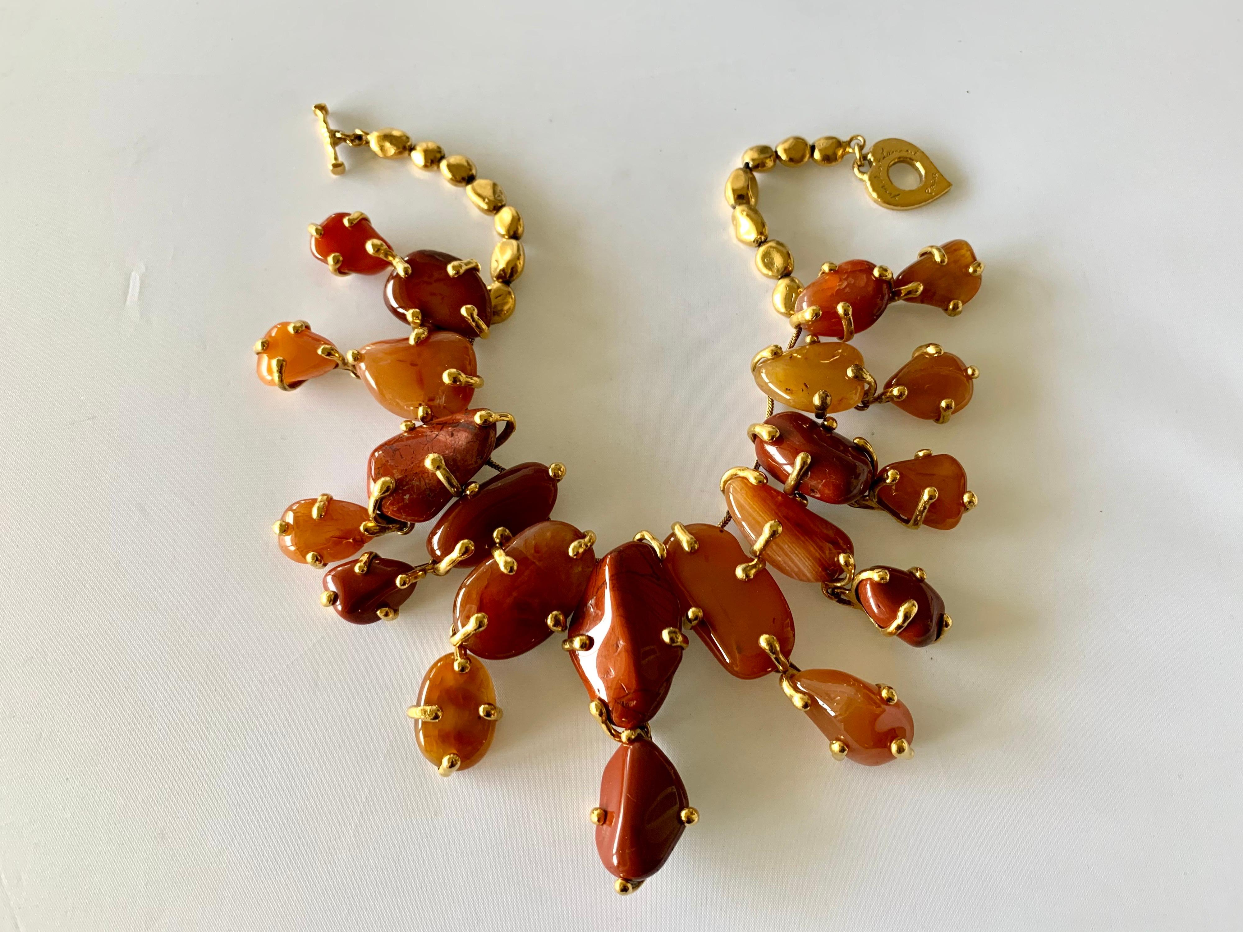 Artisan Vintage Yves Saint Laurent Gilt Carnelian Necklace