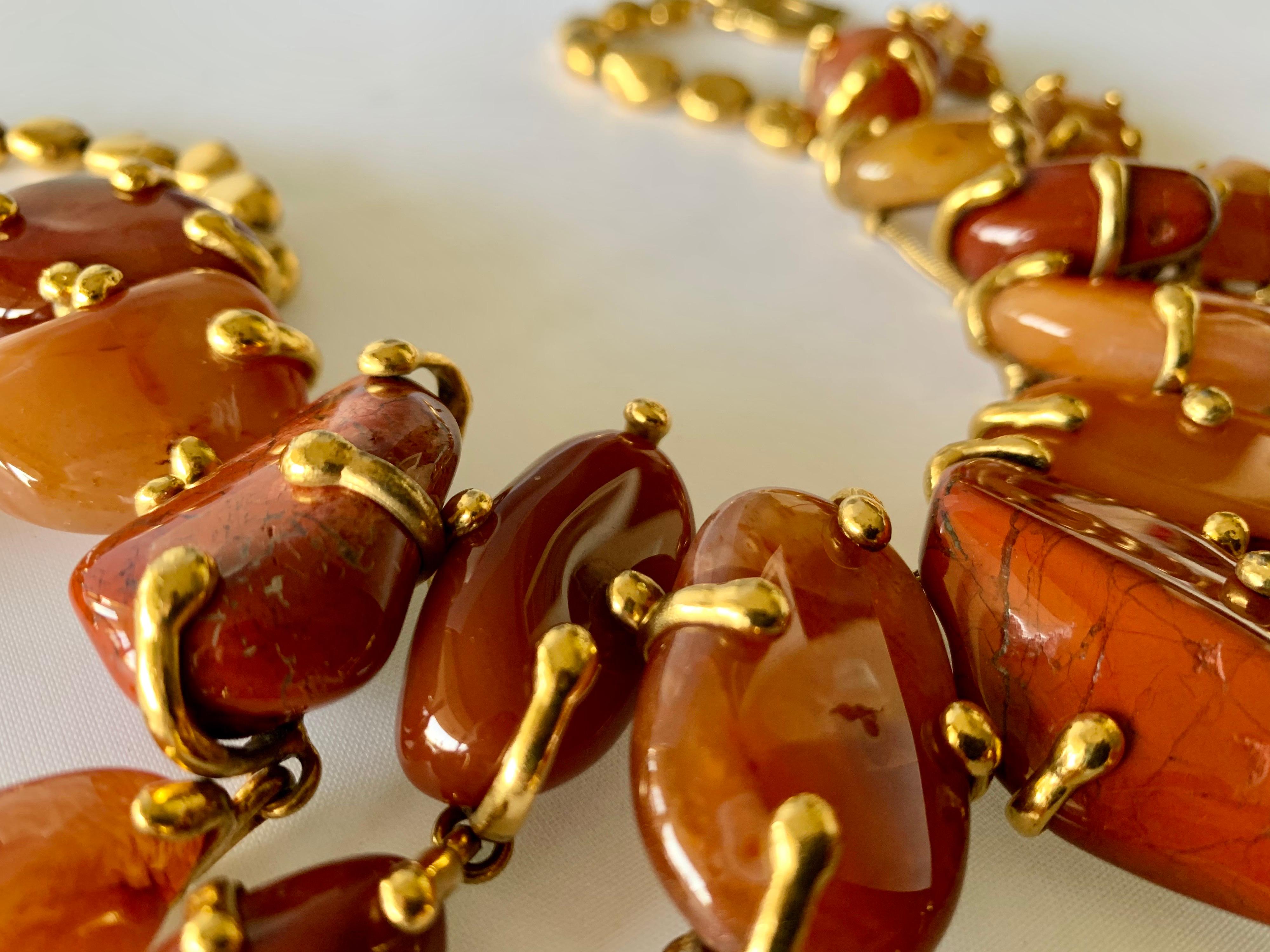 Vintage Yves Saint Laurent Gilt Carnelian Necklace In Excellent Condition In Palm Springs, CA