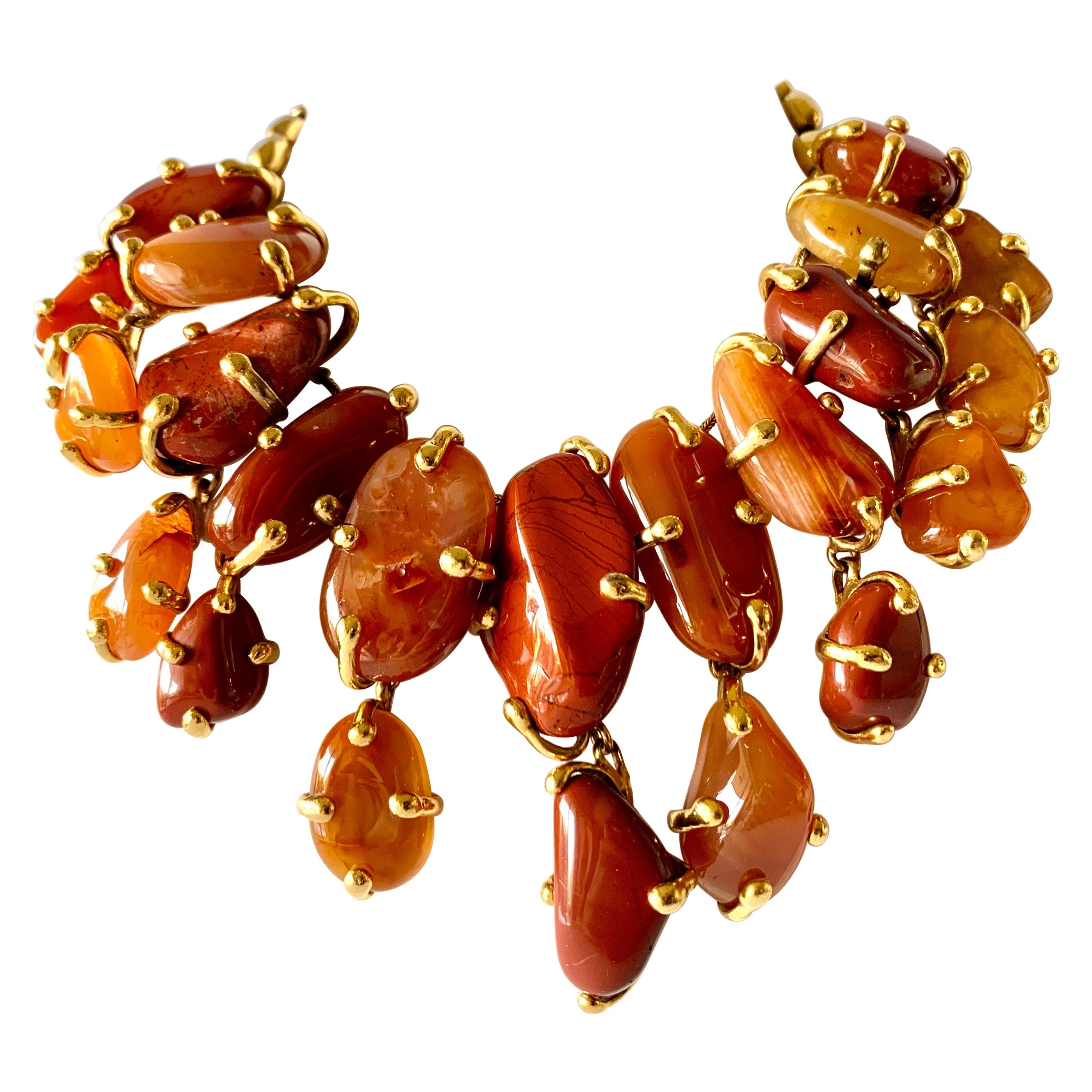 Vintage Yves Saint Laurent Gilt Carnelian Necklace