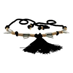 Vintage YVES SAINT LAURENT Glass Shark Tooth Tassel Russian Collection Necklace