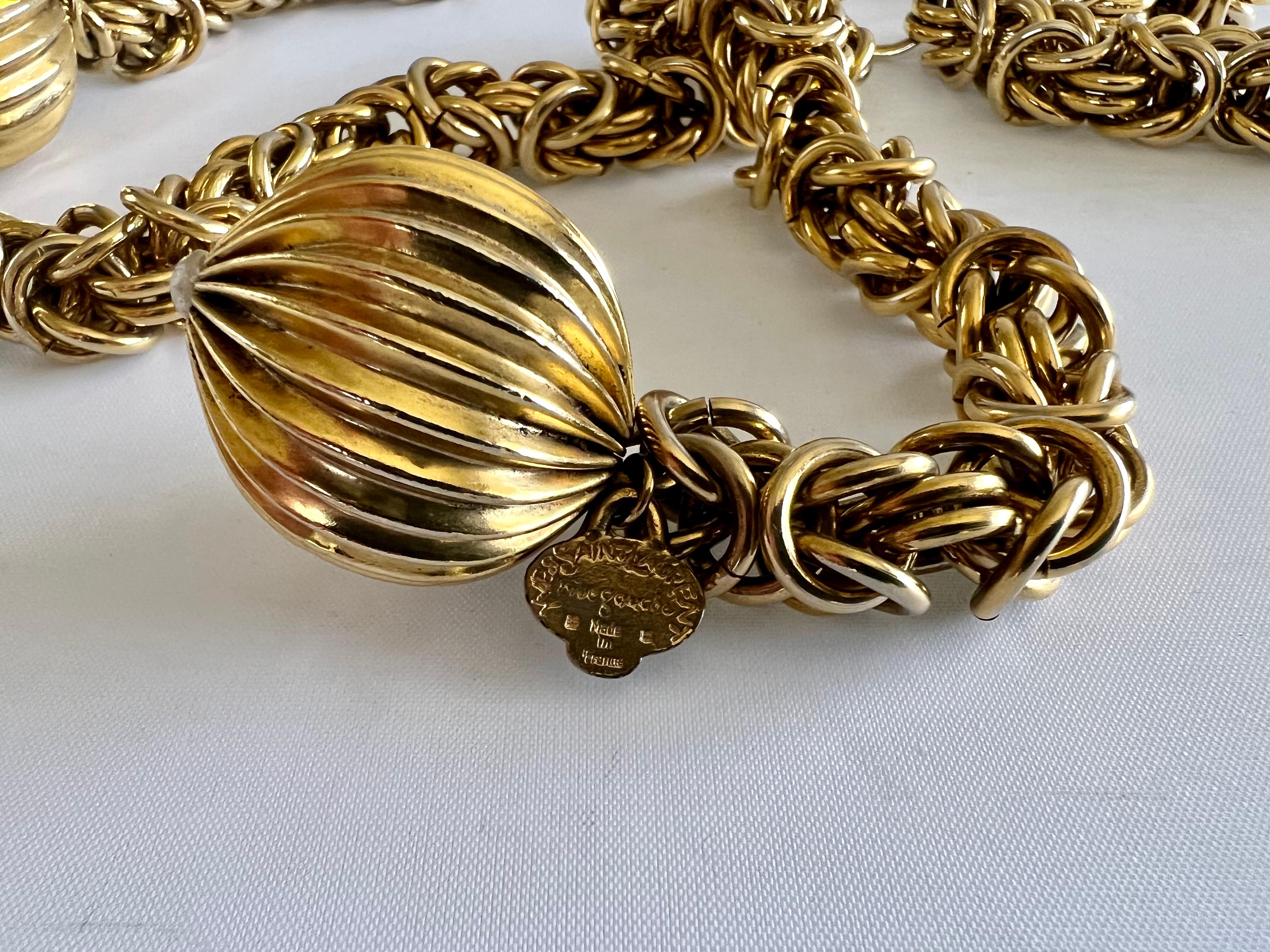 Vintage Yves Saint Laurent Gold Ball Statement Necklace/Belt In Excellent Condition For Sale In Palm Springs, CA