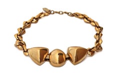 Vintage Yves Saint Laurent Gold Chunky Geometric Earrings Necklace Set