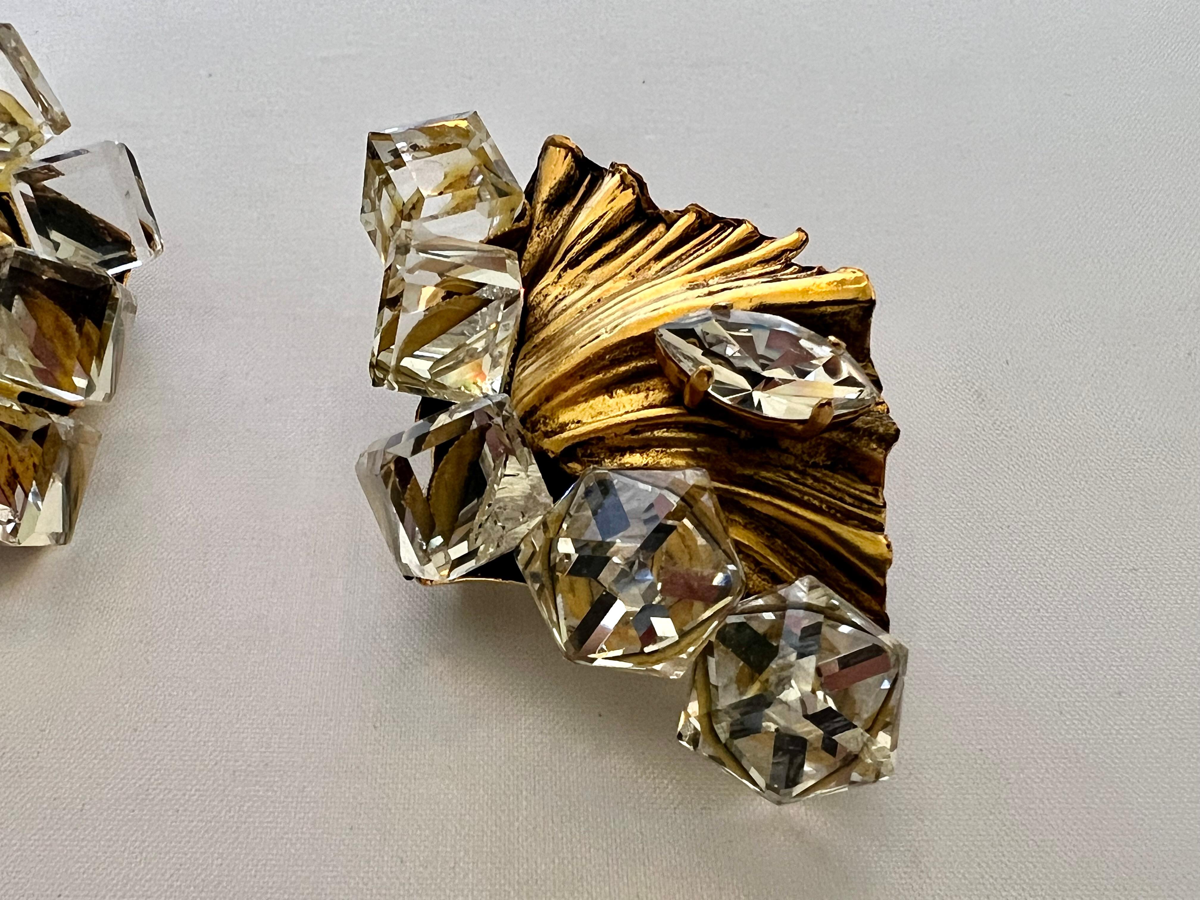 Artisan Vintage Yves Saint Laurent Gold Ornate Crystal Earrings 