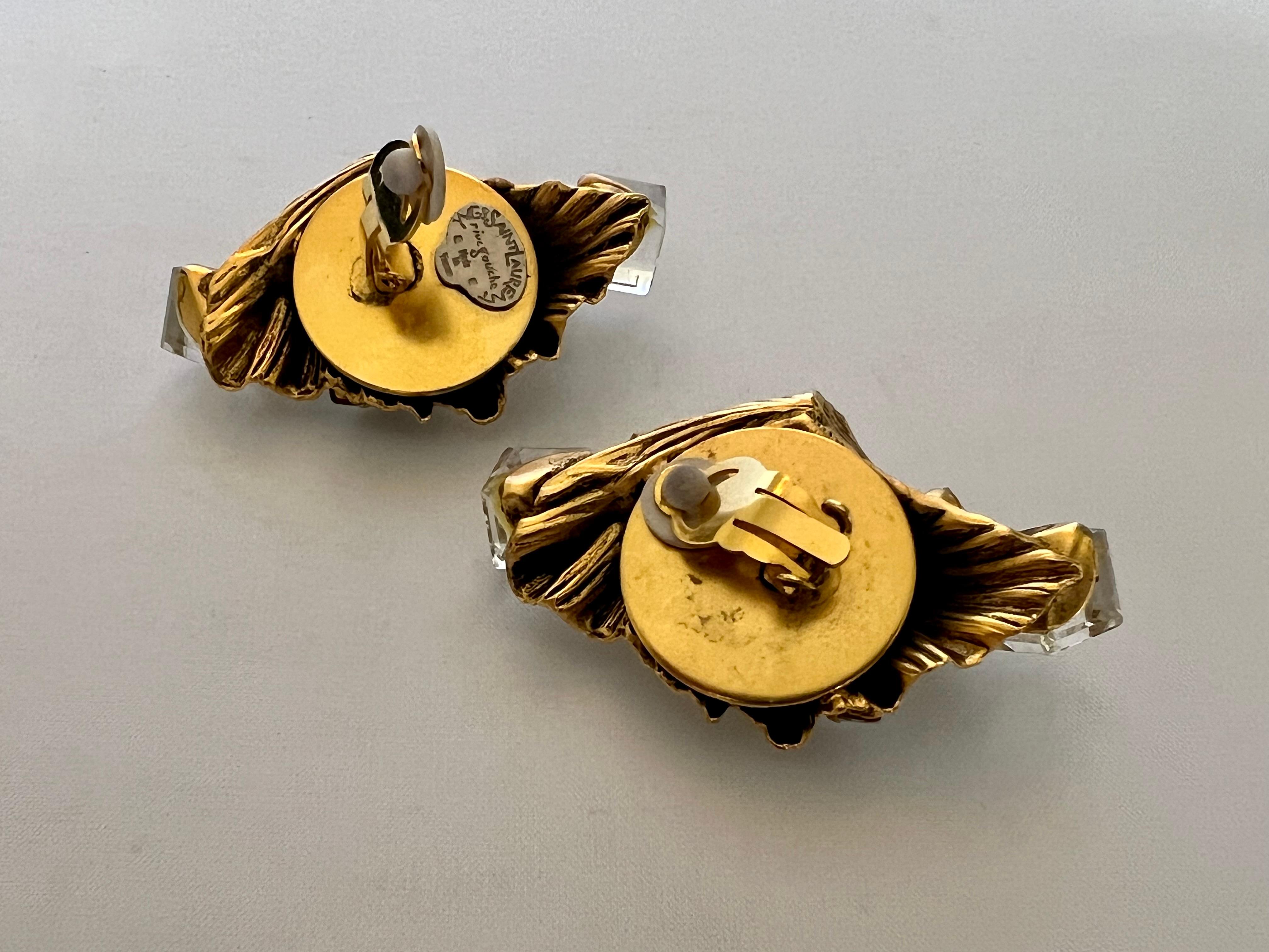 Women's Vintage Yves Saint Laurent Gold Ornate Crystal Earrings 