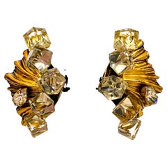 Vintage Yves Saint Laurent Gold Ornate Crystal Earrings 