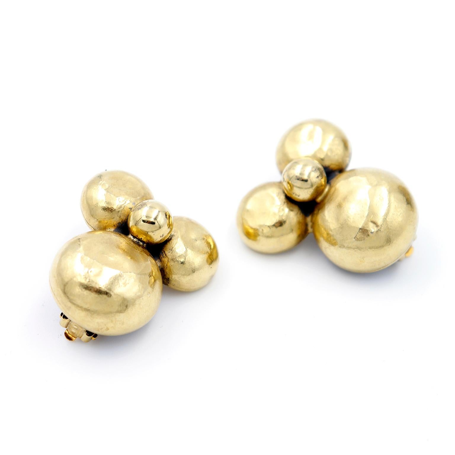 Women's Yves Saint Laurent Gold Plated Bubble Vintage Cuff Bracelet & Earrings Set For Sale