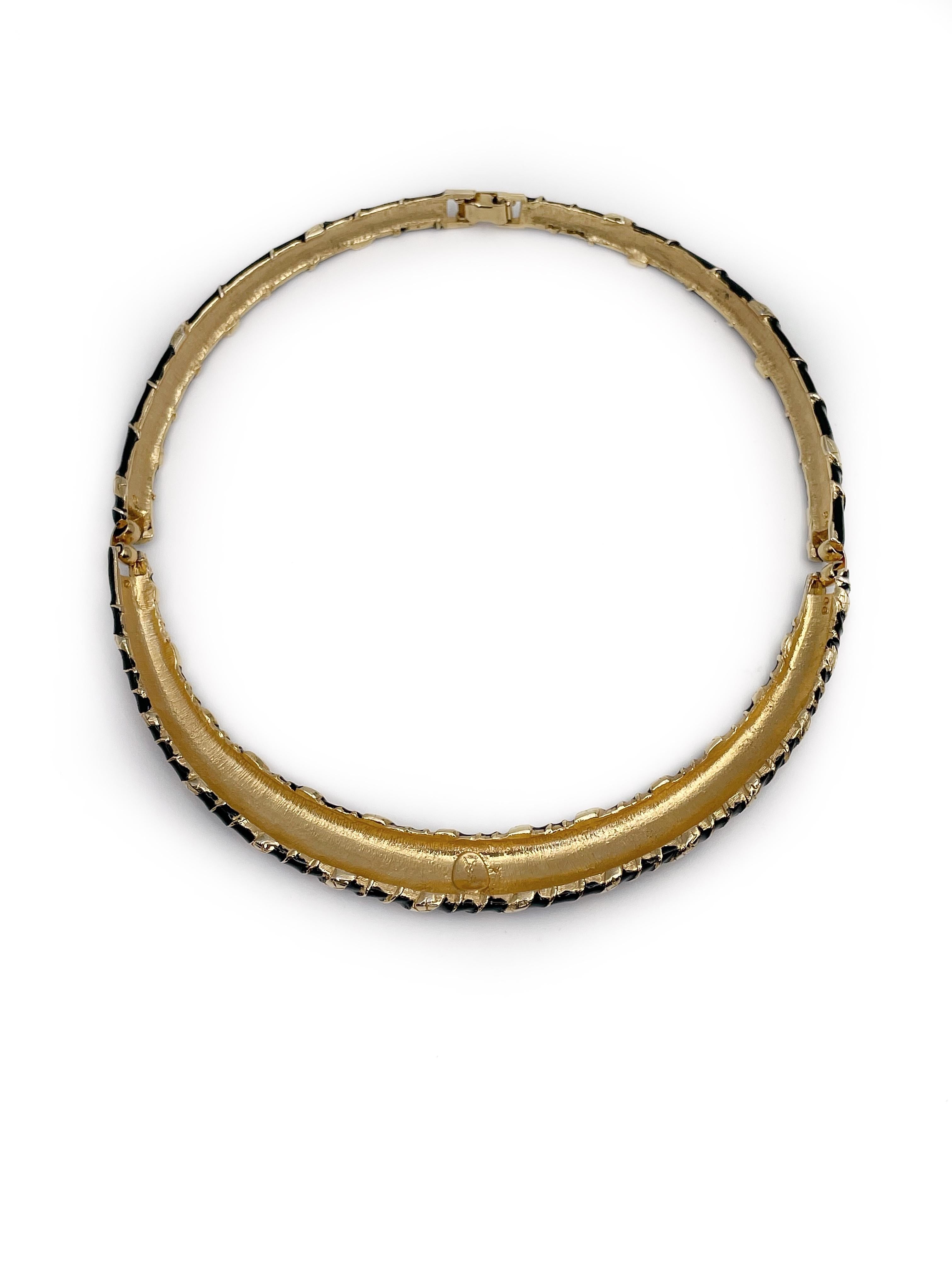 Contemporary Vintage Yves Saint Laurent Gold Tone Striped Black Collier Necklace 