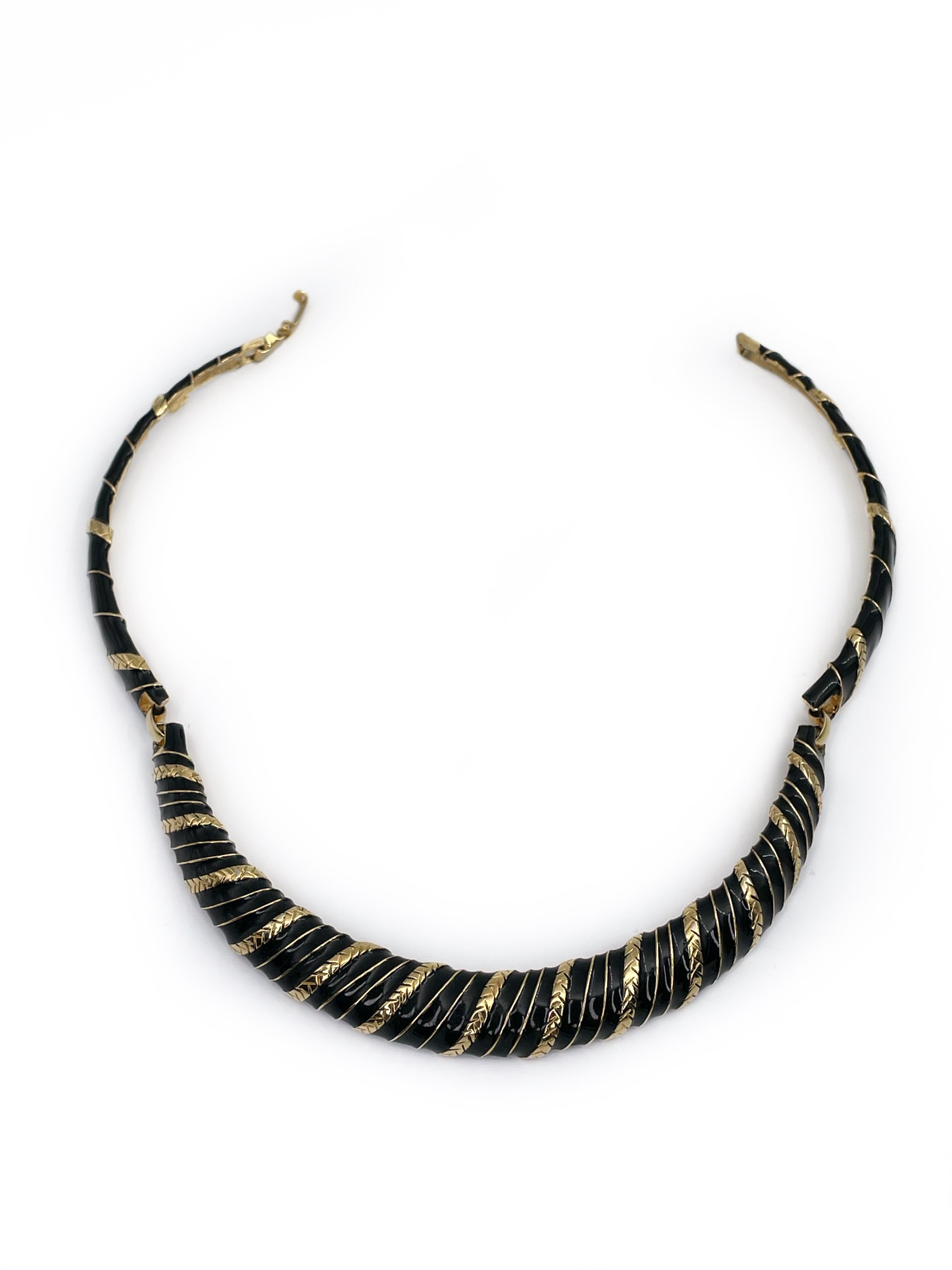 Women's or Men's Vintage Yves Saint Laurent Gold Tone Striped Black Collier Necklace 