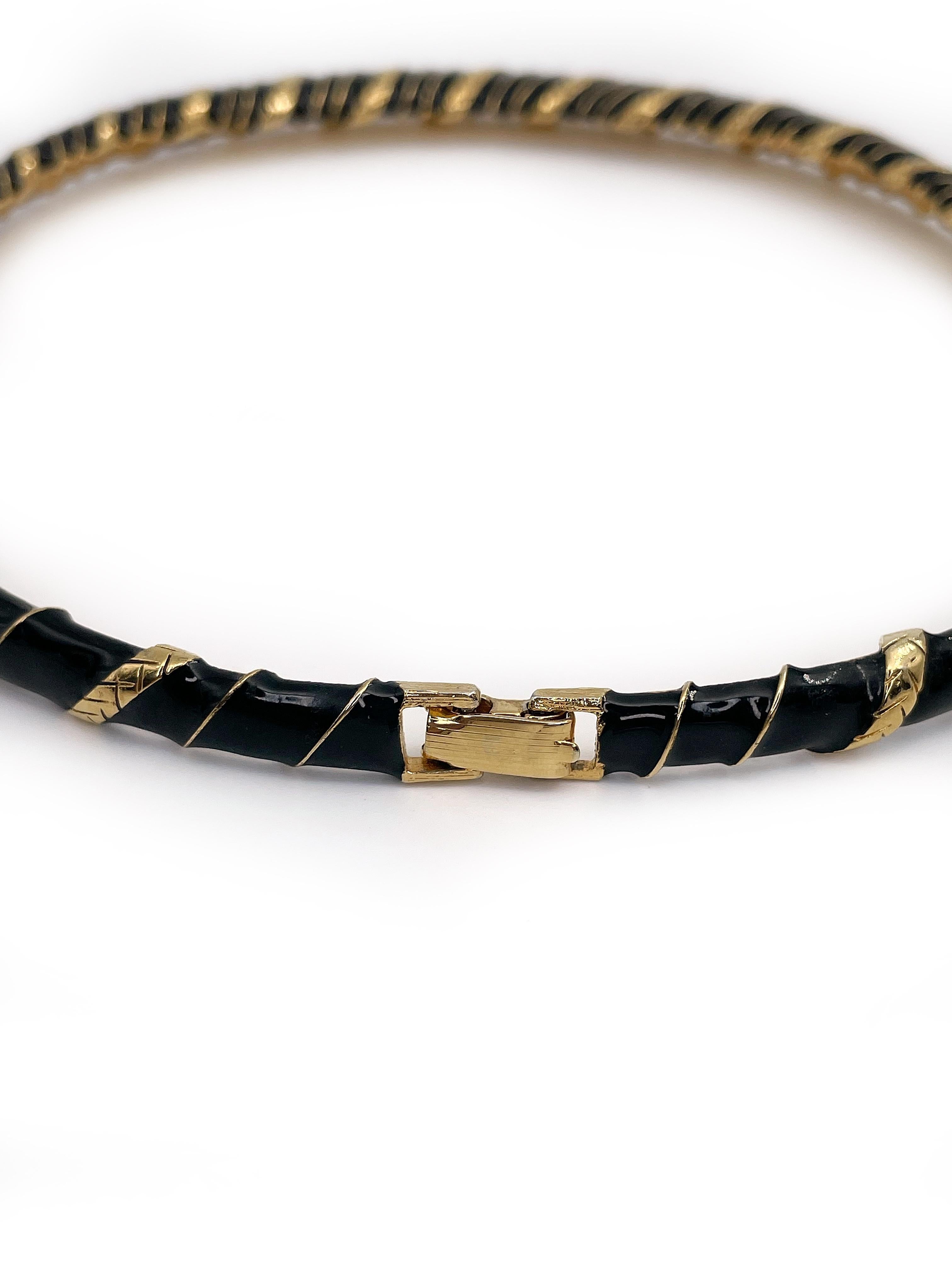 Vintage Yves Saint Laurent Gold Tone Striped Black Collier Necklace  1