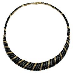 Vintage Yves Saint Laurent Gold Tone Striped Black Collier Necklace