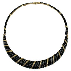 Vintage Yves Saint Laurent Gold Tone Striped Black Collier Necklace 