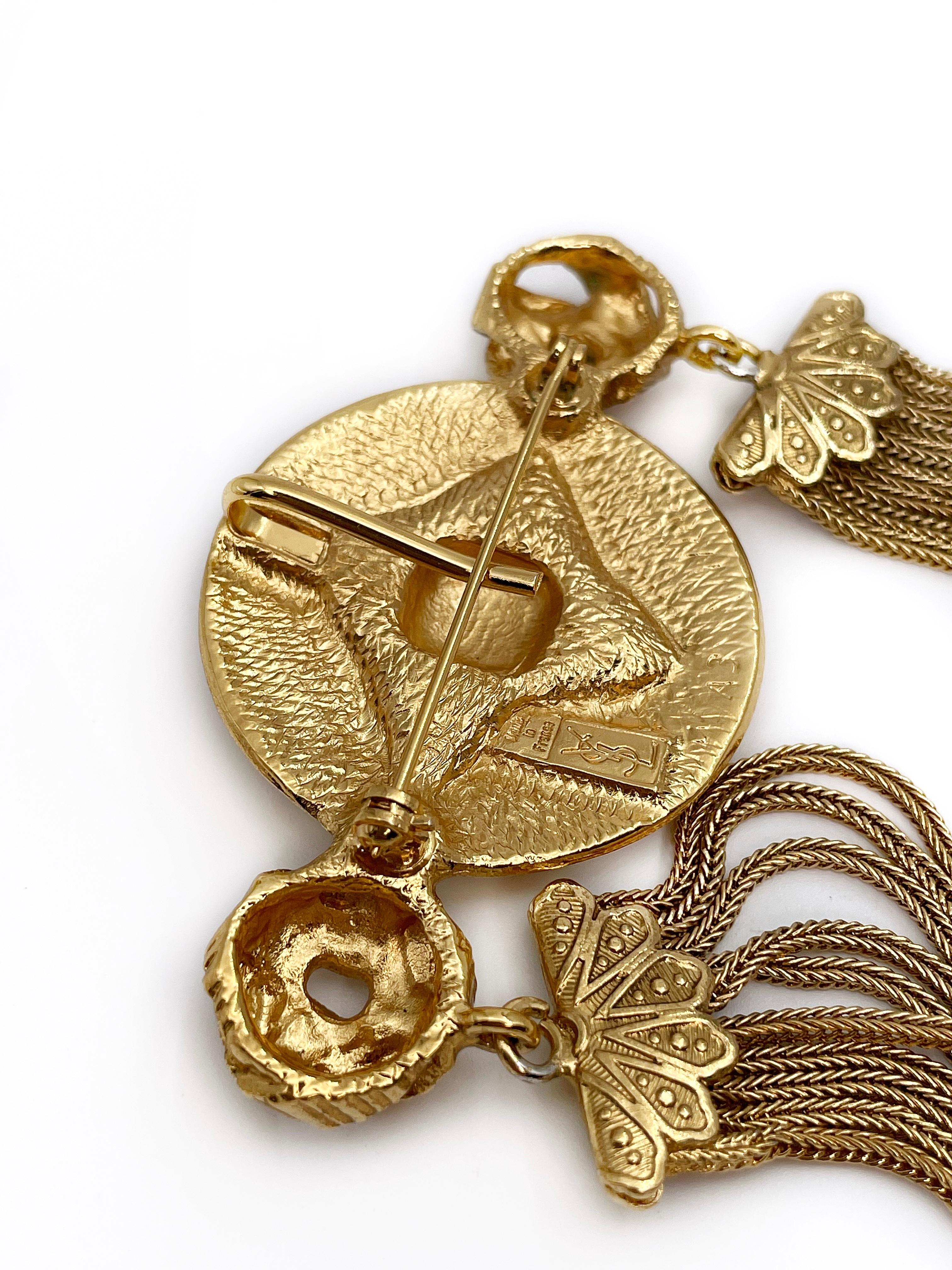 Women's or Men's Vintage Yves Saint Laurent Gold Tone Tassel Brooch Pendant