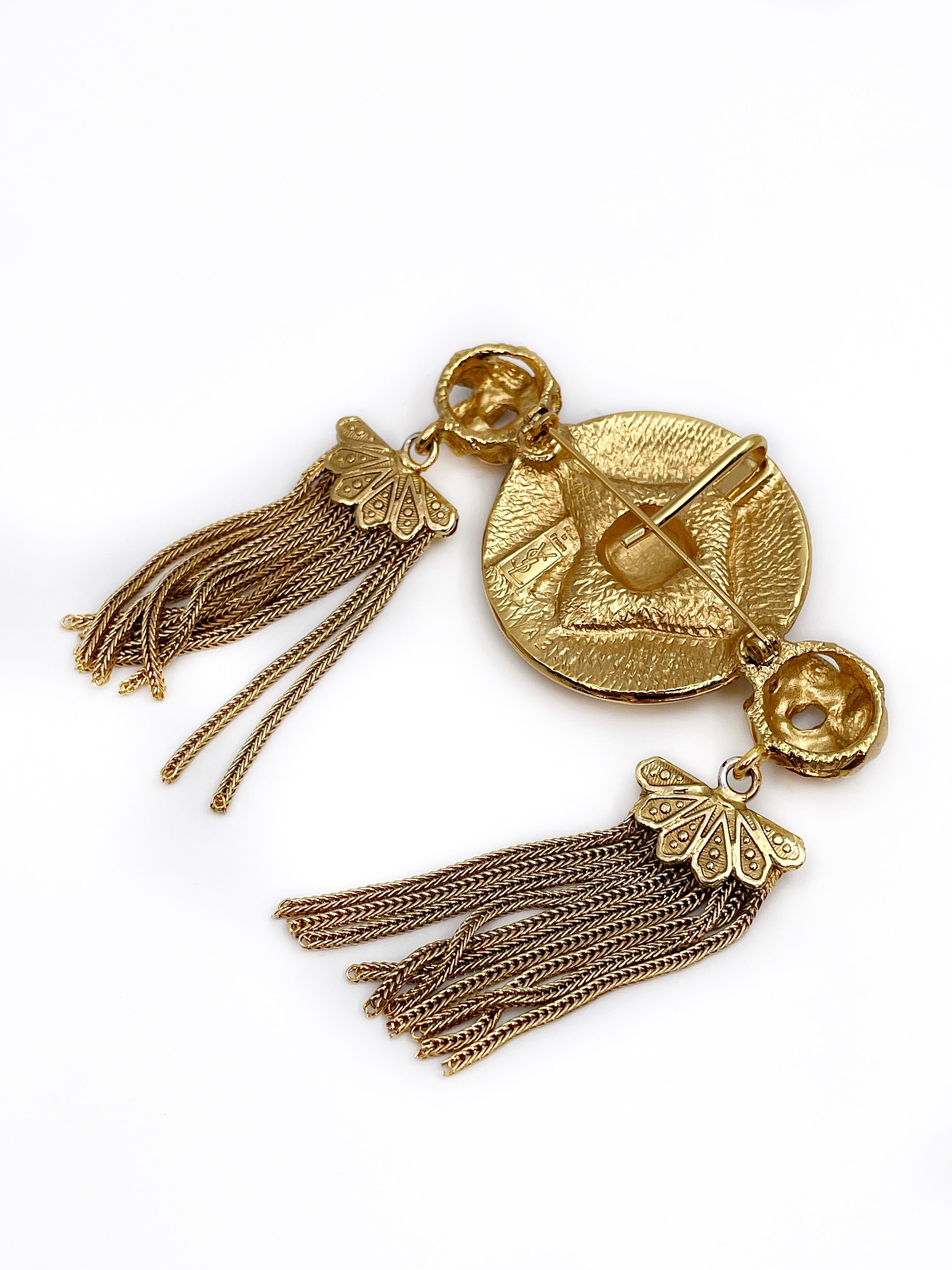 Vintage Yves Saint Laurent Gold Tone Tassel Brooch Pendant 2