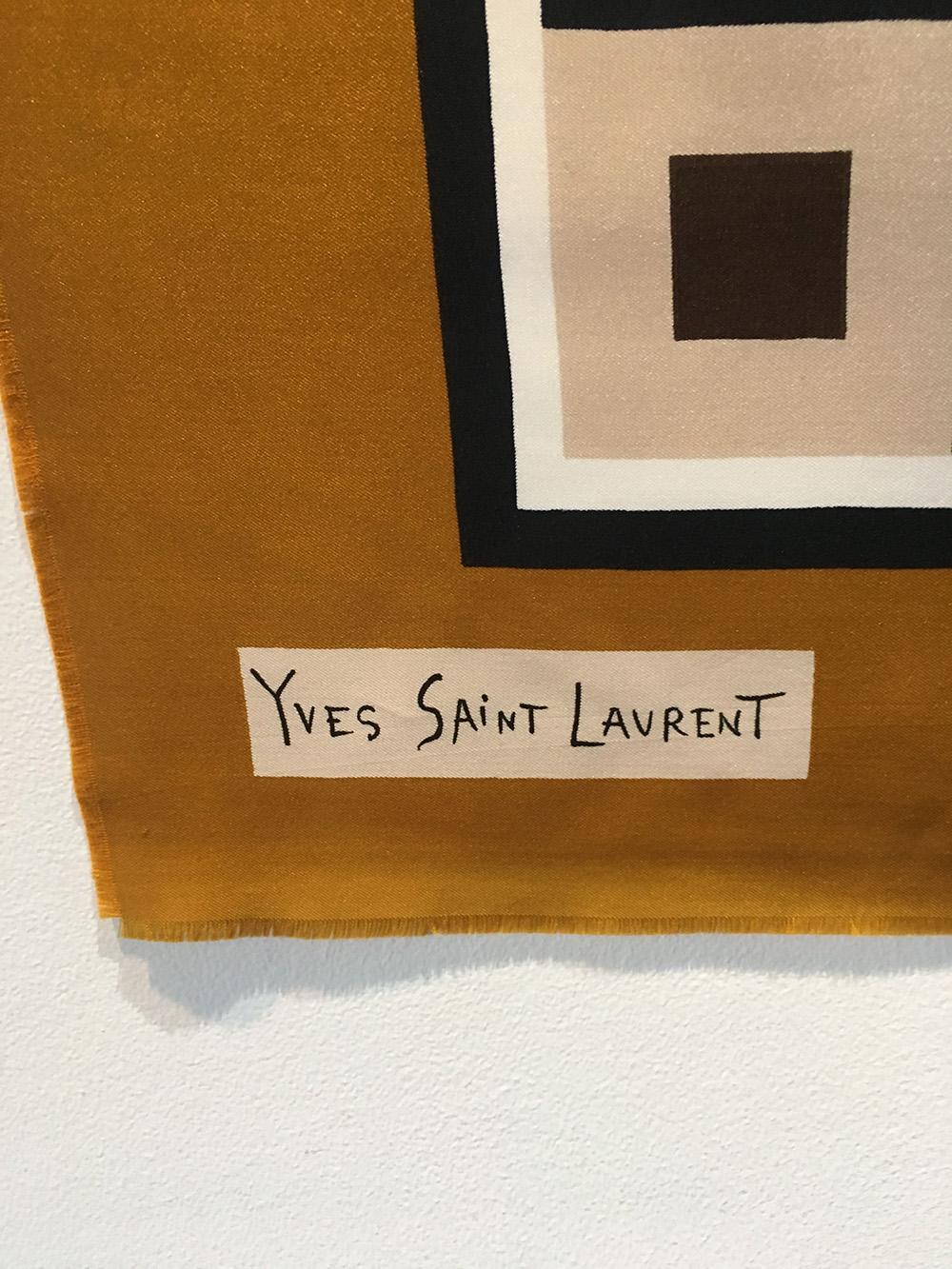 Women's or Men's Vintage Yves Saint Laurent Golden Checkered Silk Scarf
