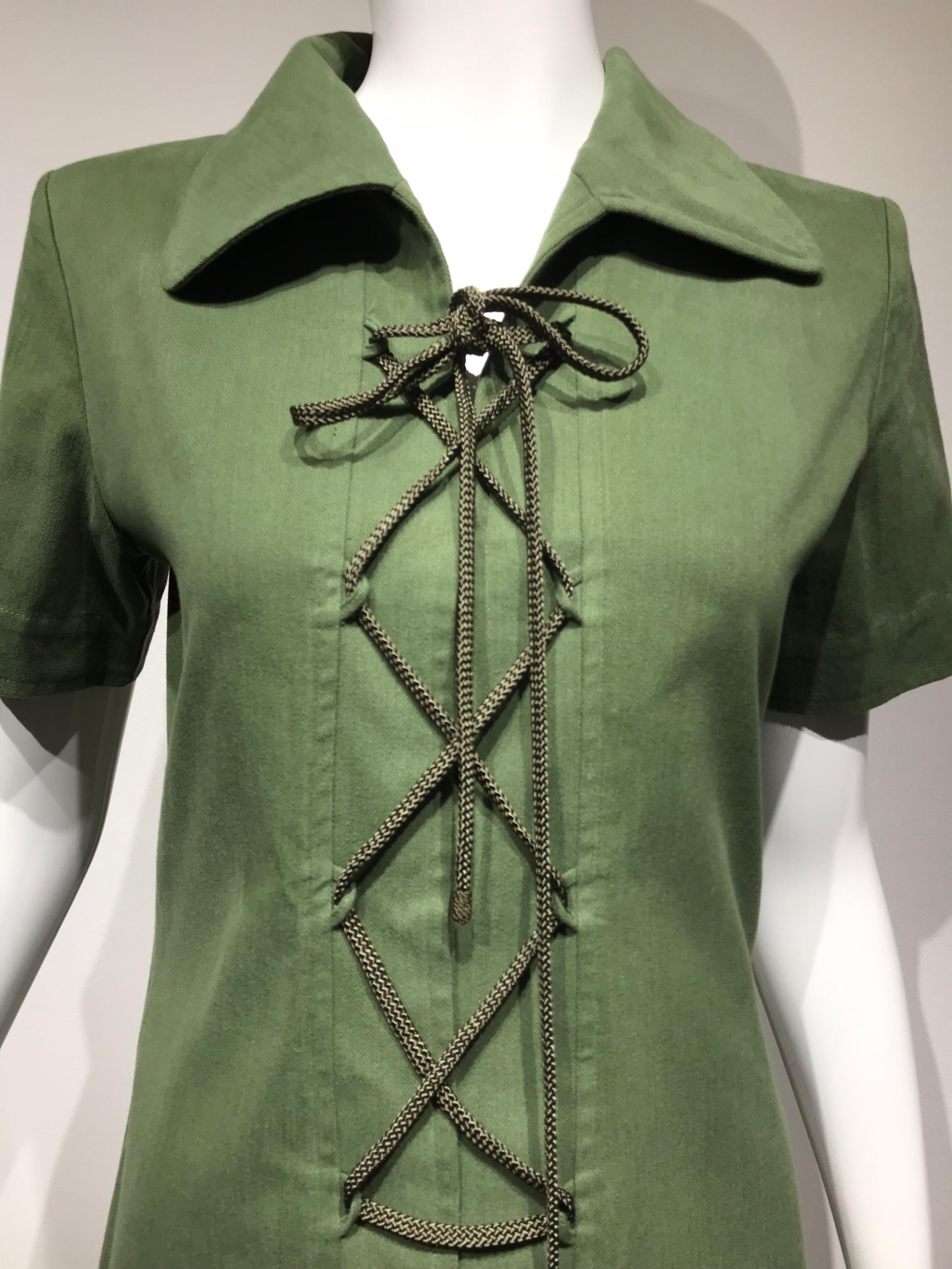 Vintage Yves Saint Laurent Green Mini Gabardine Tunic safari dress. 
Size: Small - 4
Bust: 36inches/ Hip: 34 inches. Dress length 31 inches