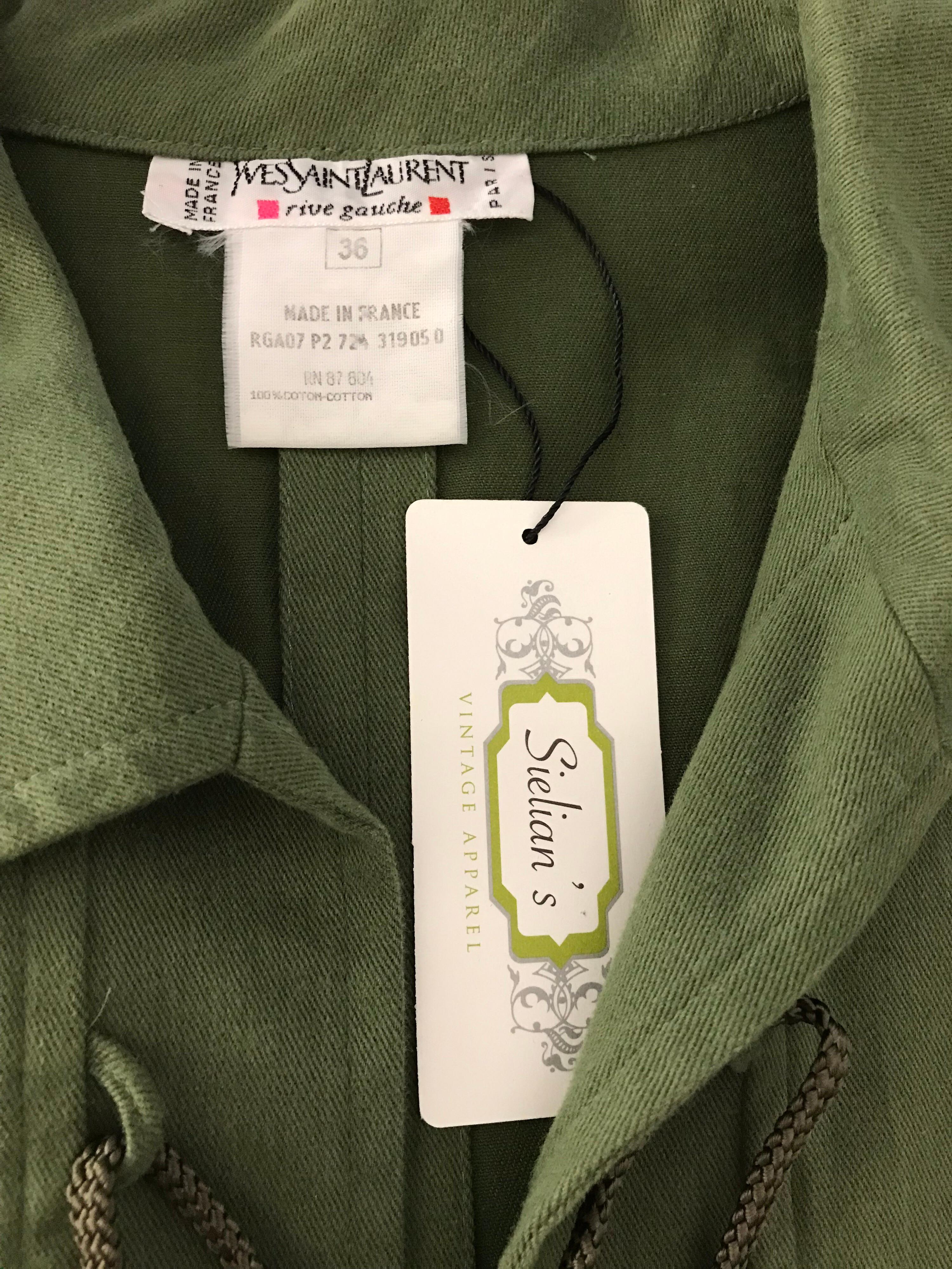 Gray Vintage Yves Saint Laurent Green Cotton Safari Mini Dress