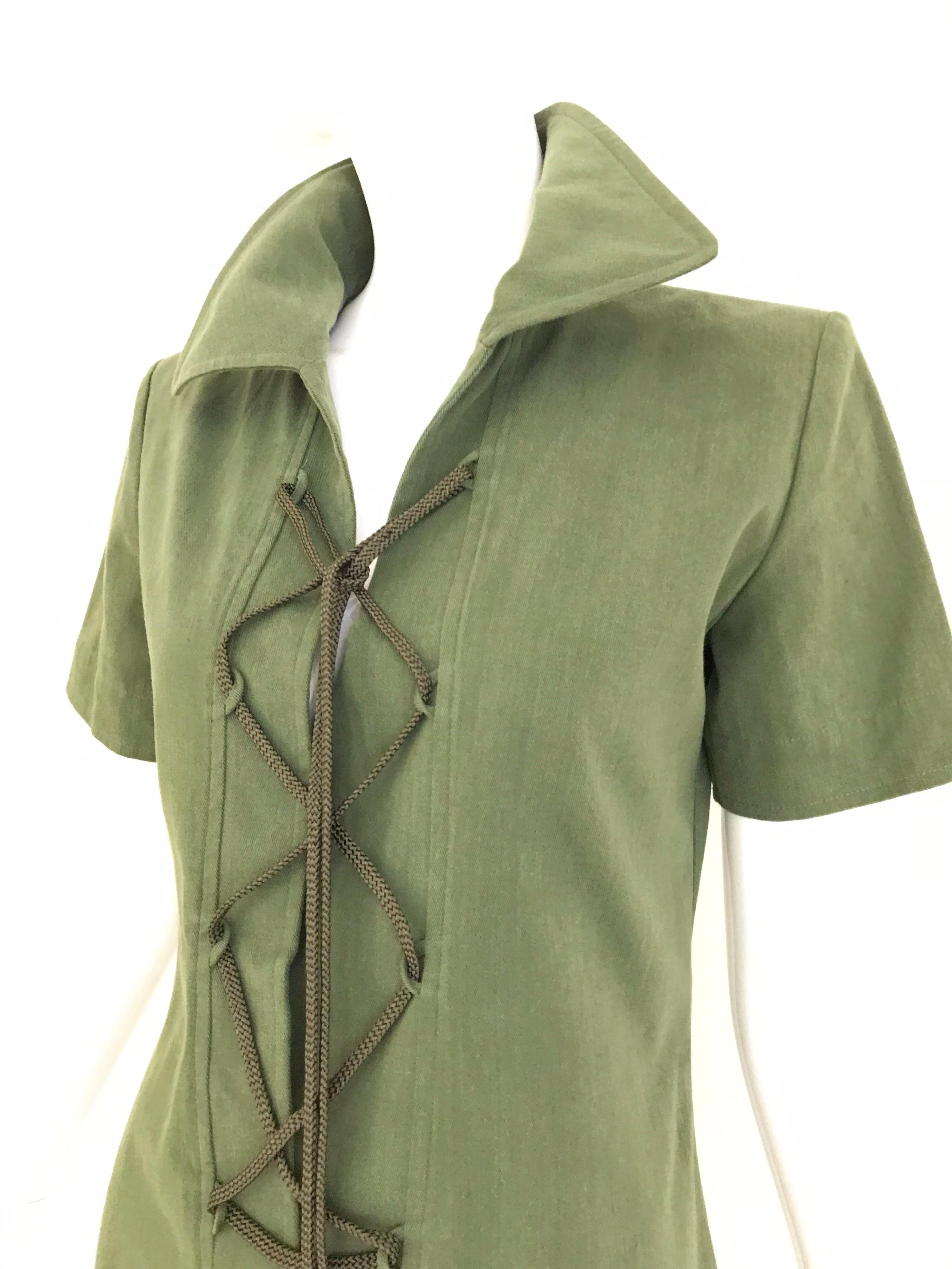 Vintage Yves Saint Laurent Green Cotton Safari Mini Dress 2