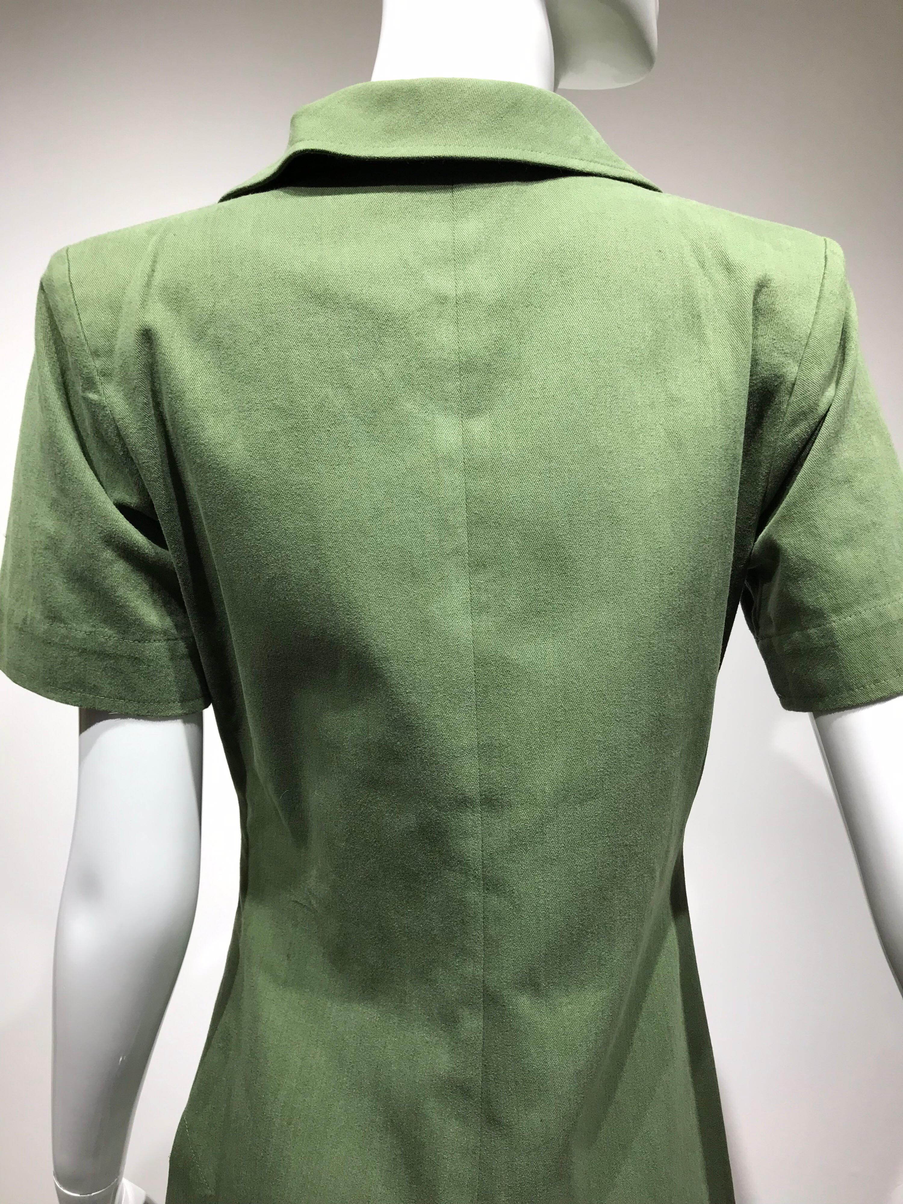 Vintage Yves Saint Laurent Green Cotton Safari Mini Dress 4