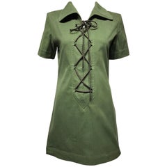 Vintage Yves Saint Laurent Green Cotton Safari Mini Dress