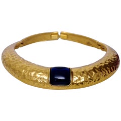 Vintage YVES SAINT LAURENT Hammered Blue Stone Rigid Choker Necklace