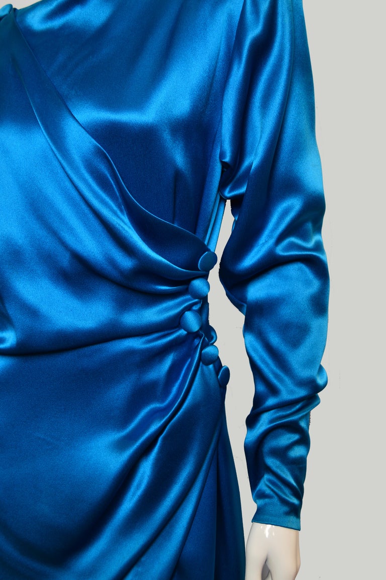 Vintage Yves Saint Laurent Haute Couture electric blue documented dress ...