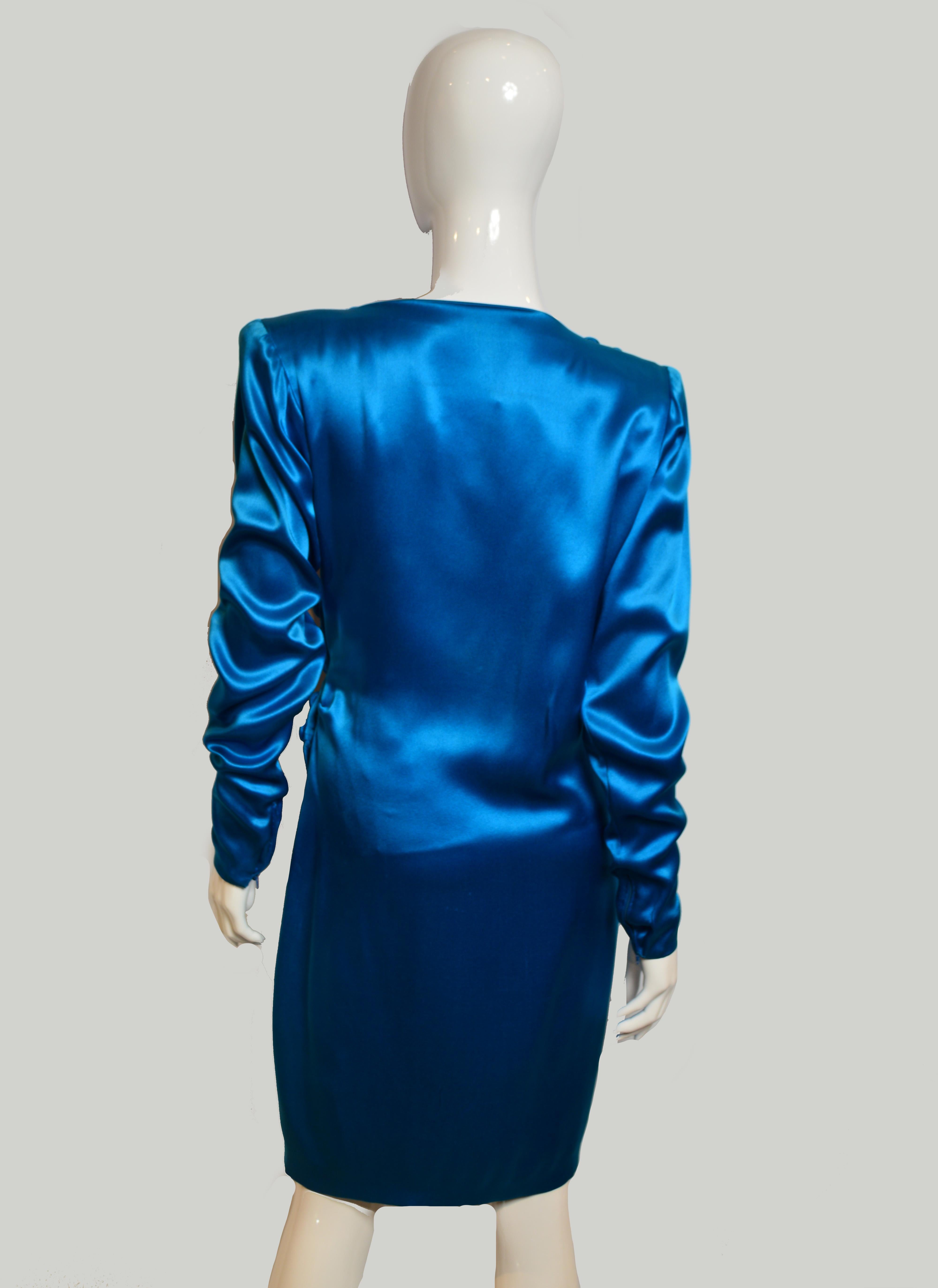 Vintage Yves Saint Laurent Haute Couture electric blue documented dress, 1987 For Sale 1