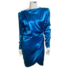 Vintage Yves Saint Laurent Haute Couture electric blue documented dress, 1987