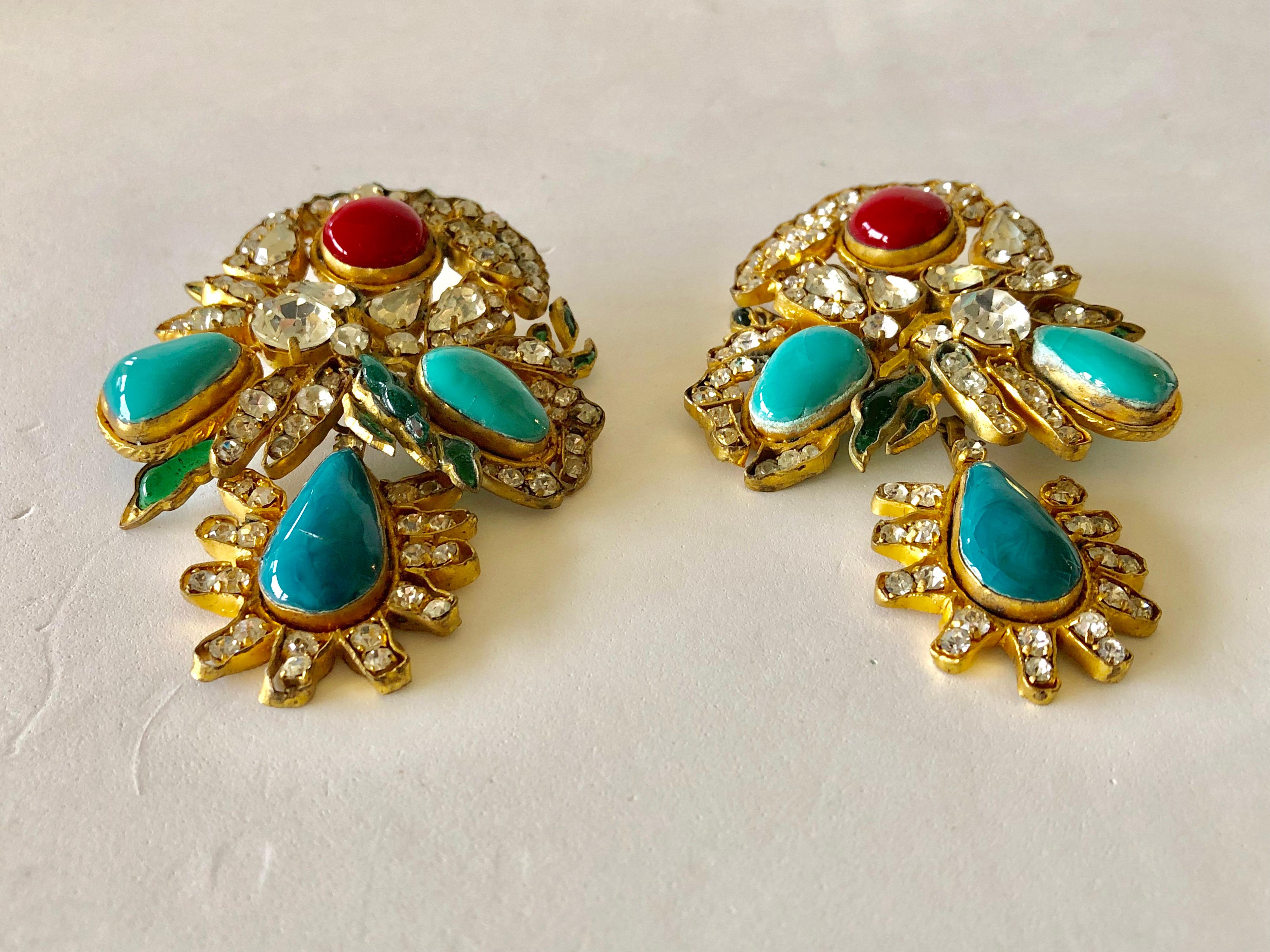 Vintage Yves Saint Laurent Haute Couture Mughal Statement Earrings  6