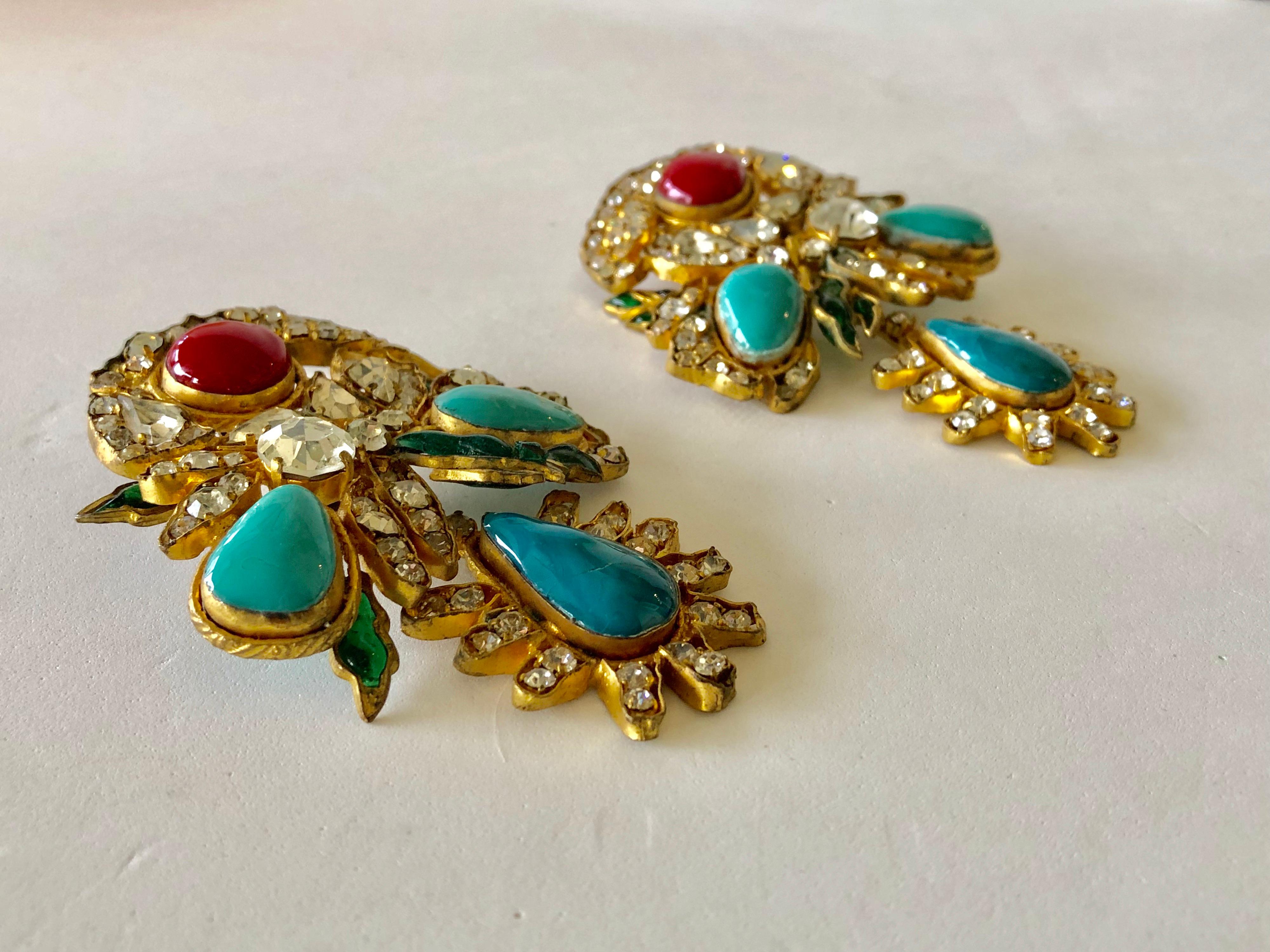 Vintage Yves Saint Laurent Haute Couture Mughal Statement Earrings  8