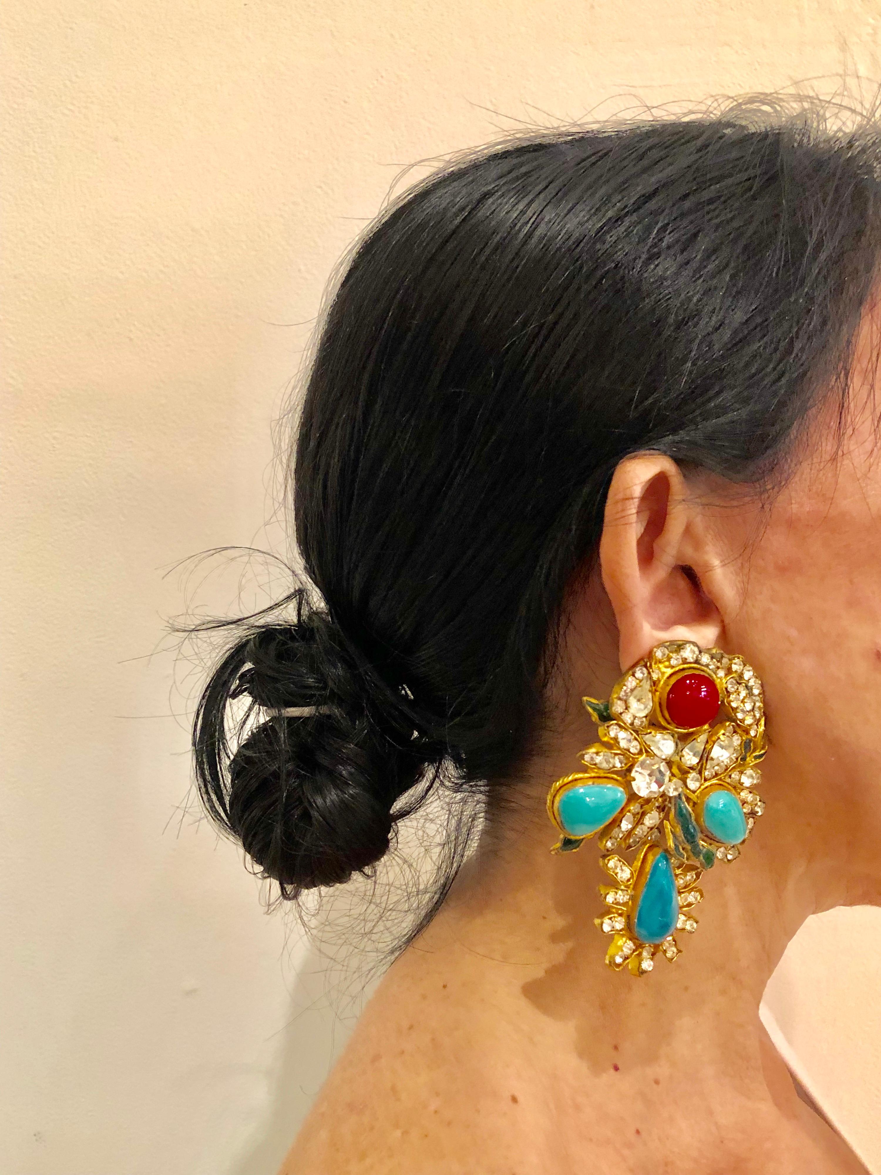 Vintage Yves Saint Laurent Haute Couture Mughal Statement Earrings  In Excellent Condition In Palm Springs, CA
