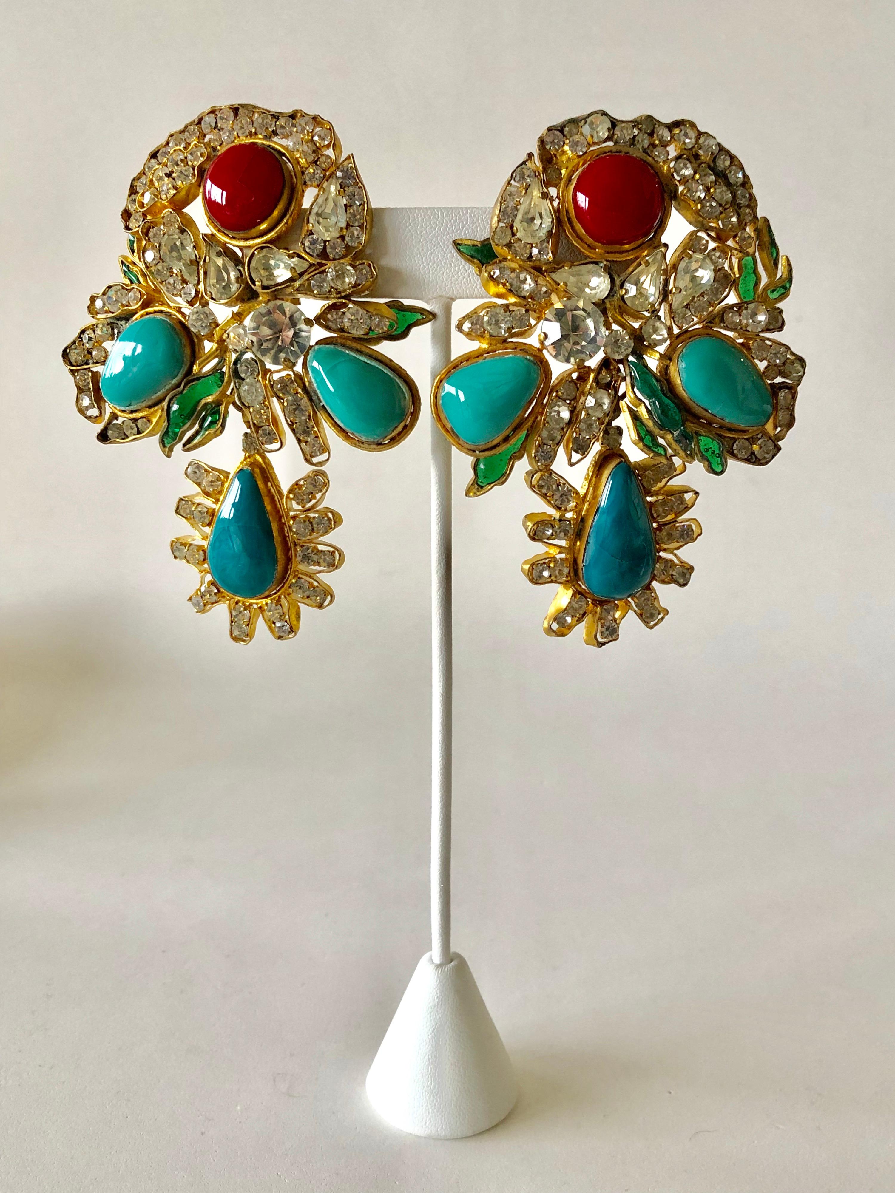 Vintage Yves Saint Laurent Haute Couture Mughal Statement Earrings  1